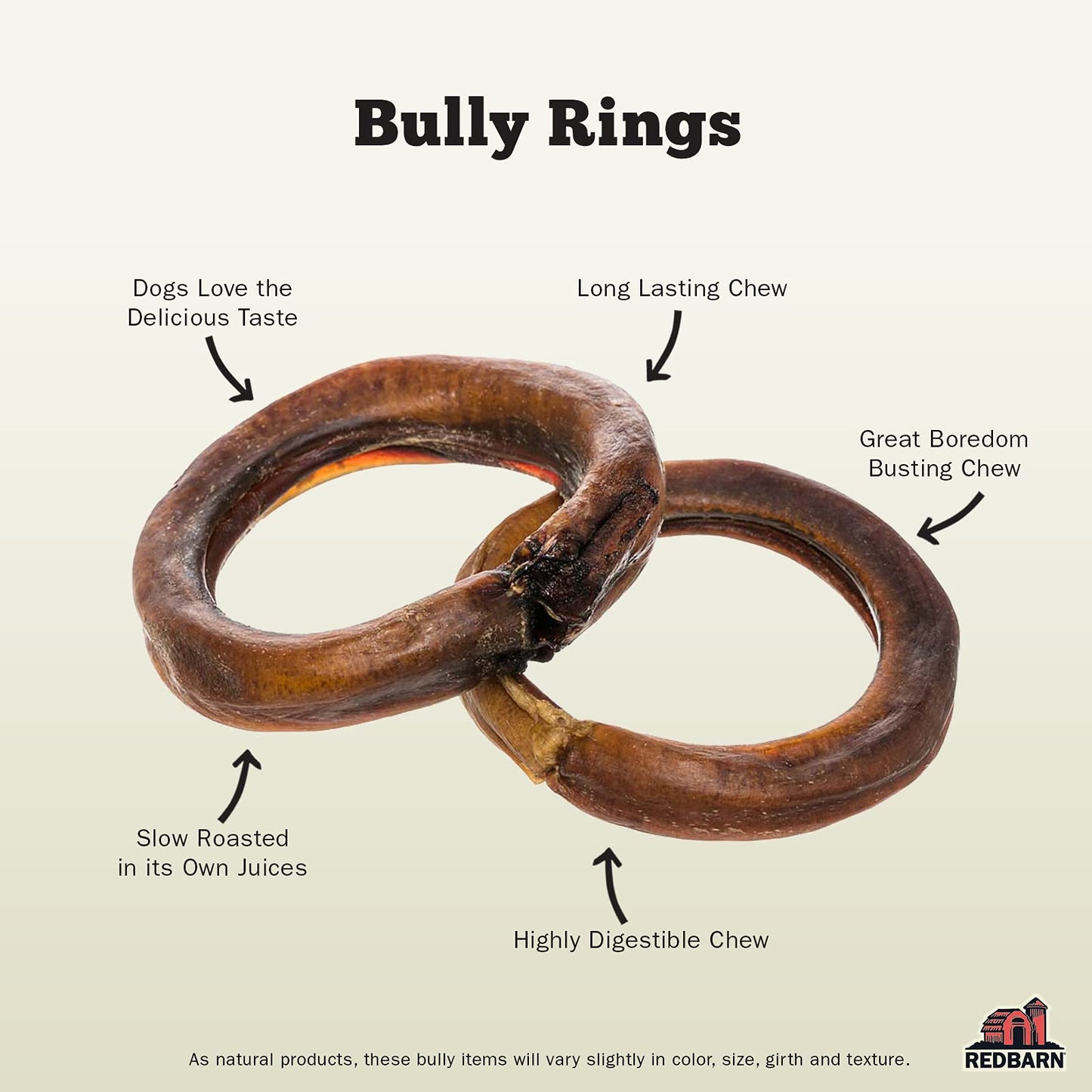 Redbarn Pet Products All-Natural 4" Bully Stick Rings for Dogs - Premium Grain-Free & Rawhide-Free Single Ingredient Long Lasting Low Odor Dental Treat for Chewers - 3 Count