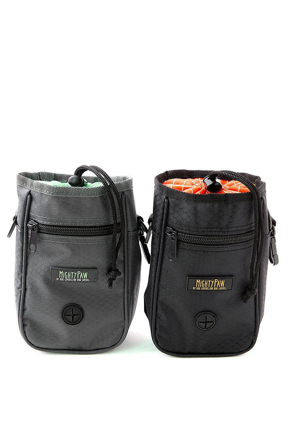 Mighty Paw Dog Treat Bag - Drawstring Closure Pouch - Includes Carabiner Hook and Pick-up Bags - Dog Paw Treat Bag - Pet Training Pouch - (Grey/Green)