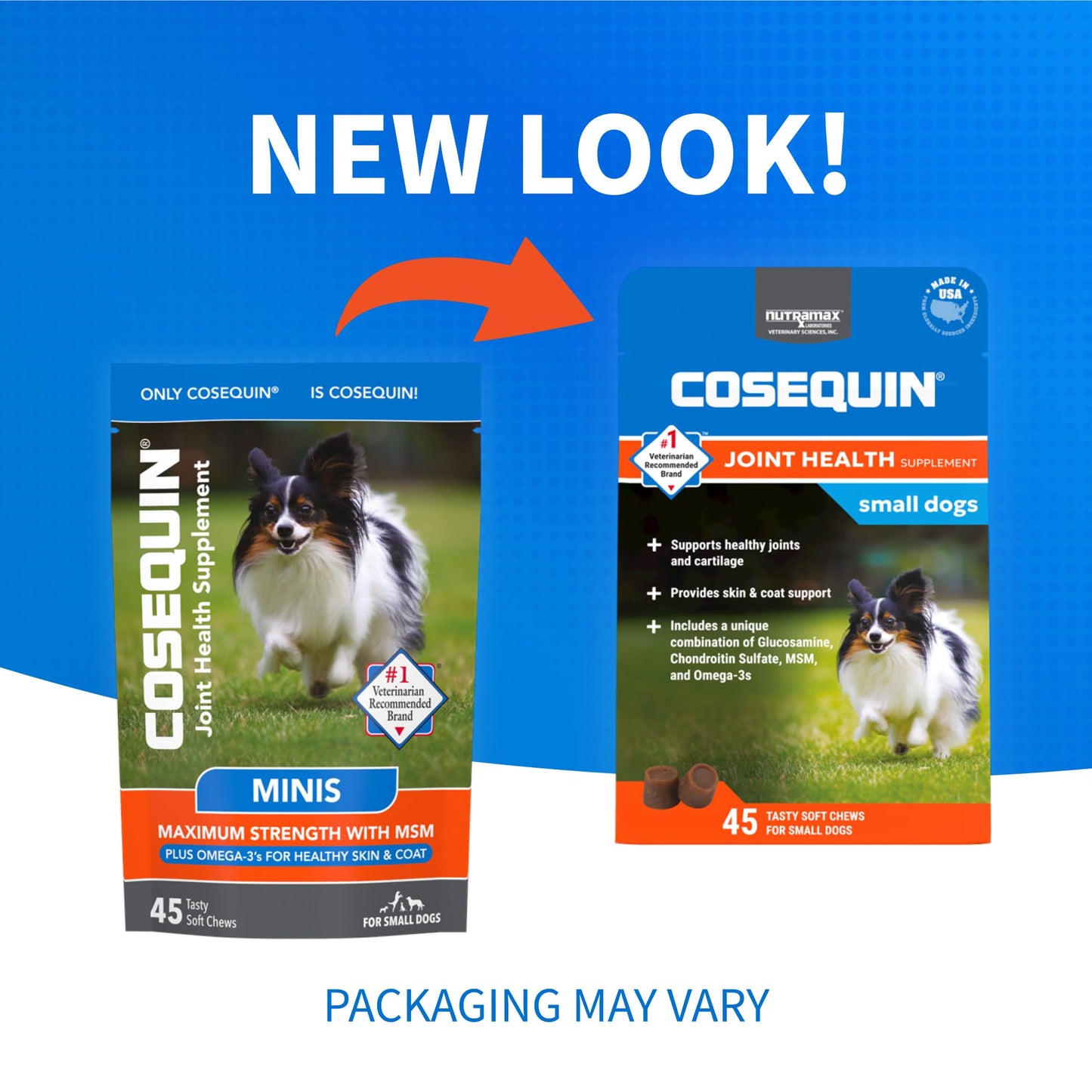 Nutramax Cosequin for Small Dogs, Joint Health Supplement, Contains Glucosamines, Chondroitin, MSM and Omega-3s, Supports Joint and Skin and Coat Health, Soft Chews, 45 Count