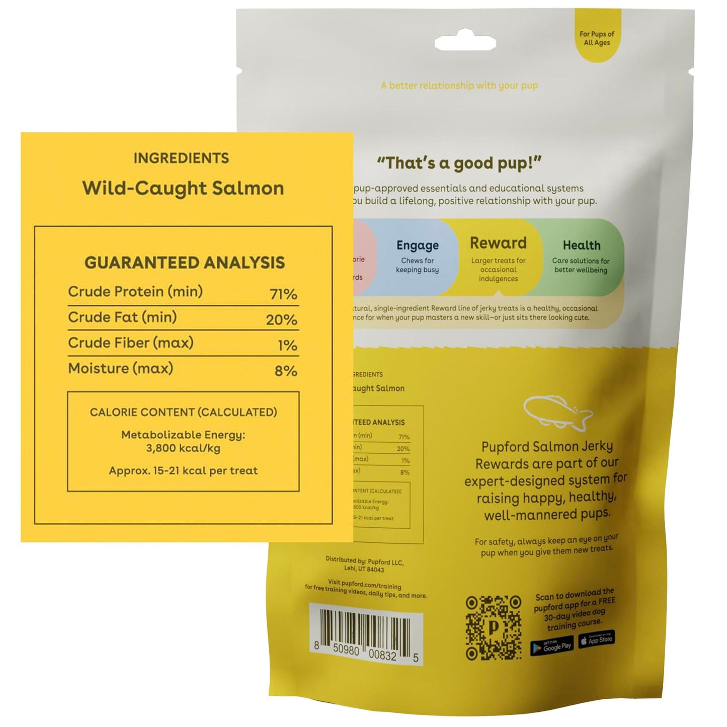 Pupford Crunchy Jerky Treats for Dogs & Puppies, Made in USA, Single Ingredient, No Fillers (Salmon, 4 oz)