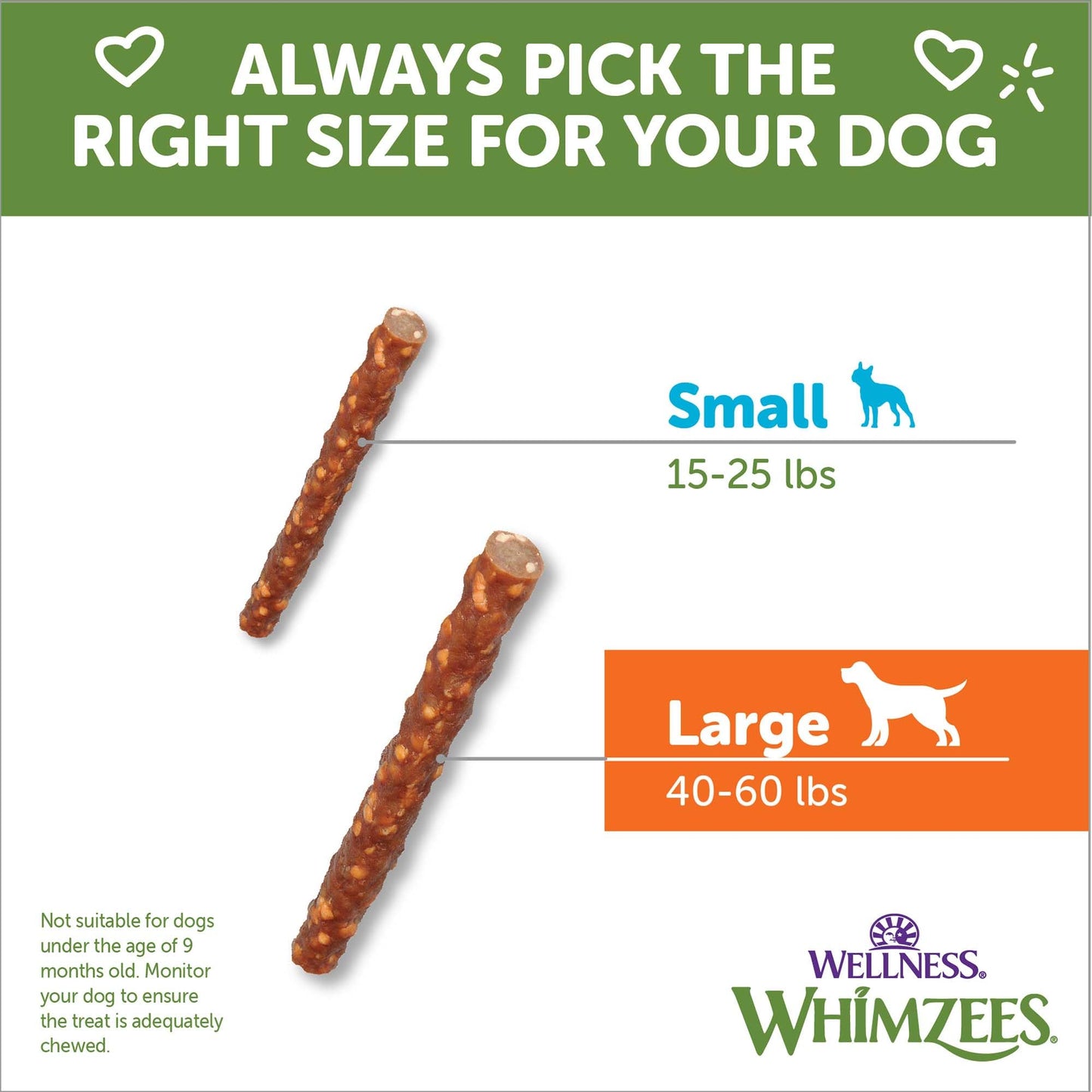 Wellness WHIMZEES Veggie Sausage Dog Dental Treats, Natural Chews, Large Size Stick, (7 Count)
