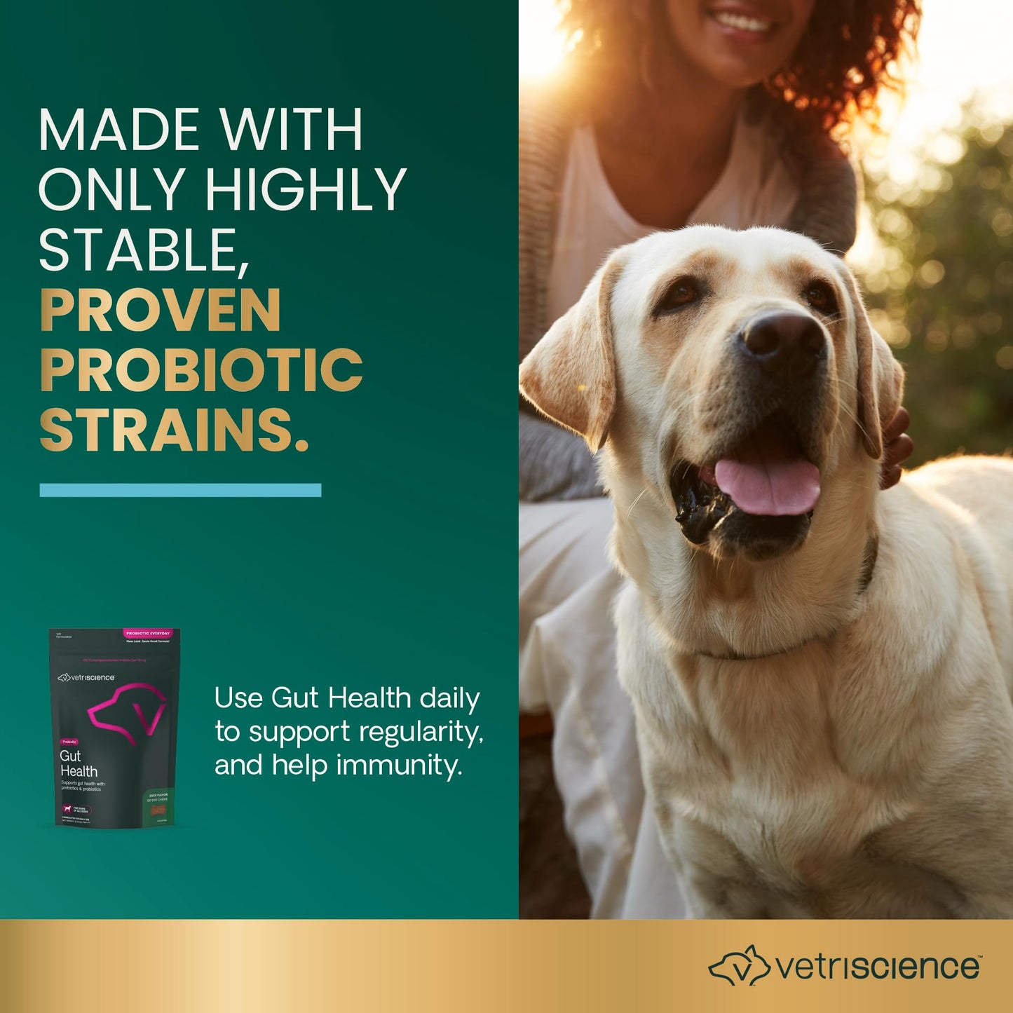 VetriScience Gut Health Chews, Probiotic Everyday Digestive Supplement for Dogs, Digestion Support, Gas & Diarrhea, Immune Support, 1 Billion CFU Per Chew, Duck, 120 Count