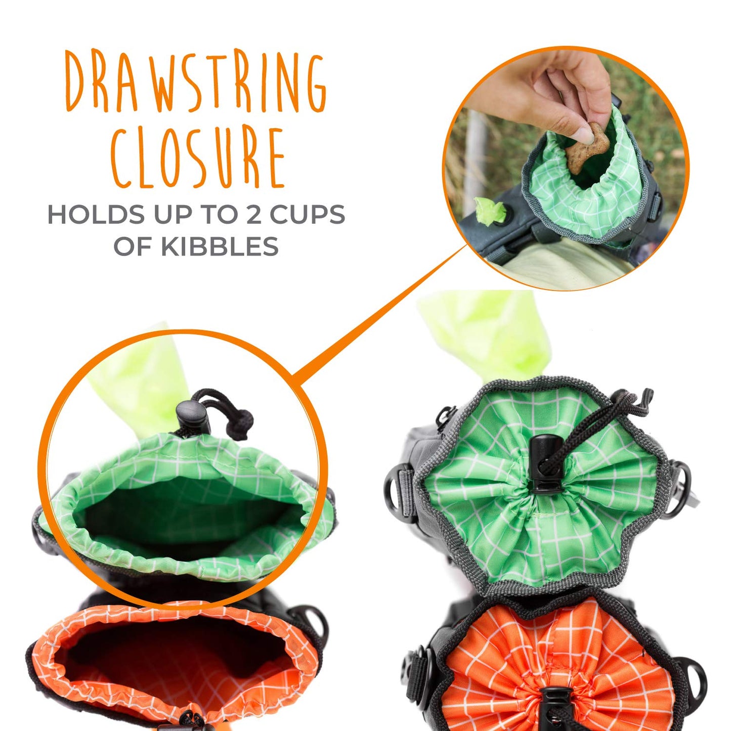 Mighty Paw Dog Treat Bag - Drawstring Closure Pouch - Includes Carabiner Hook and Pick-up Bags - Dog Paw Treat Bag - Pet Training Pouch - (Grey/Green)