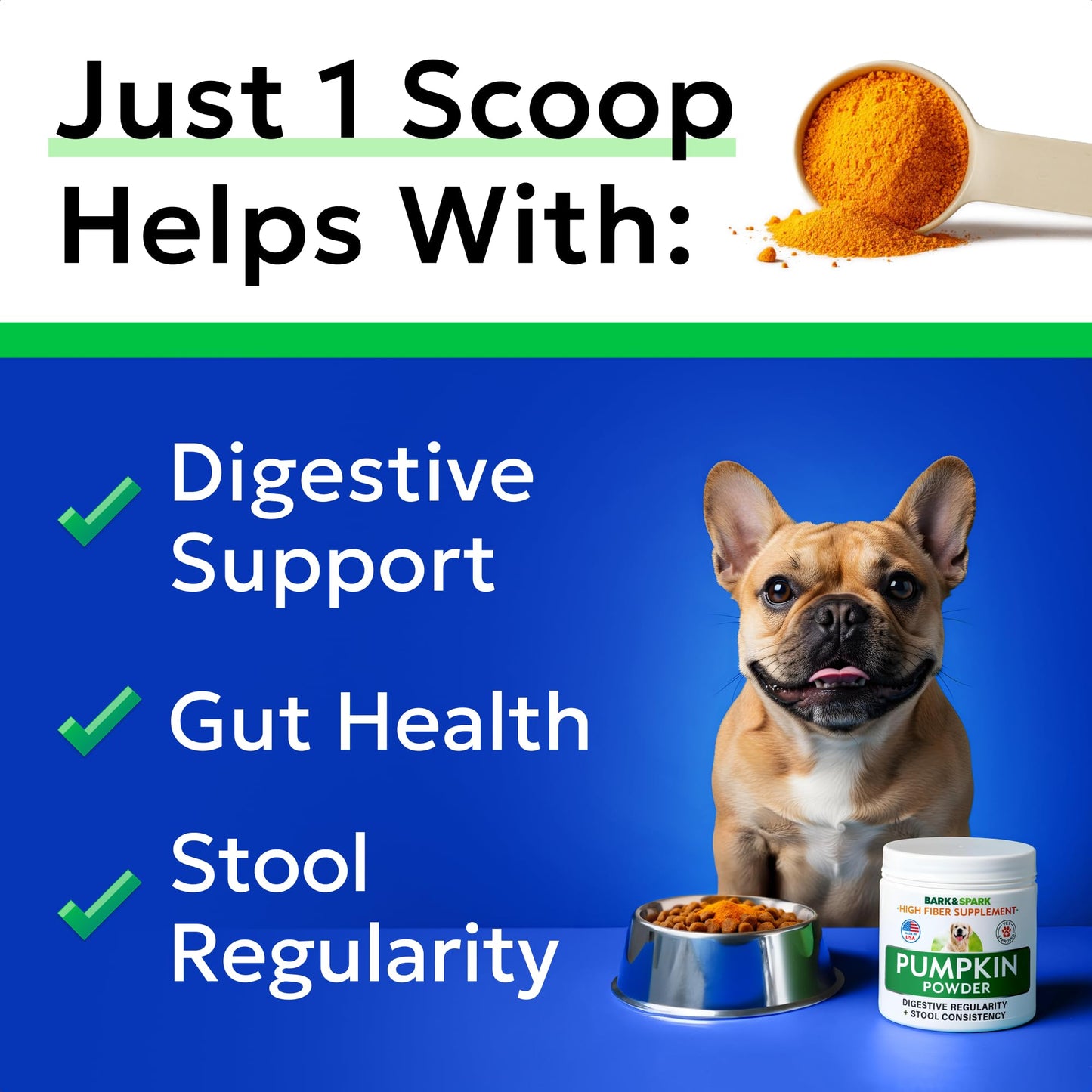 BARK&SPARK Pumpkin Powder for Dogs - 8oz Powdered Fiber Supplement and Stool Softener - Treat Diarrhea, Constipation, Upset Stomach, Food Sensitivity - Improve Digestion - Made in USA