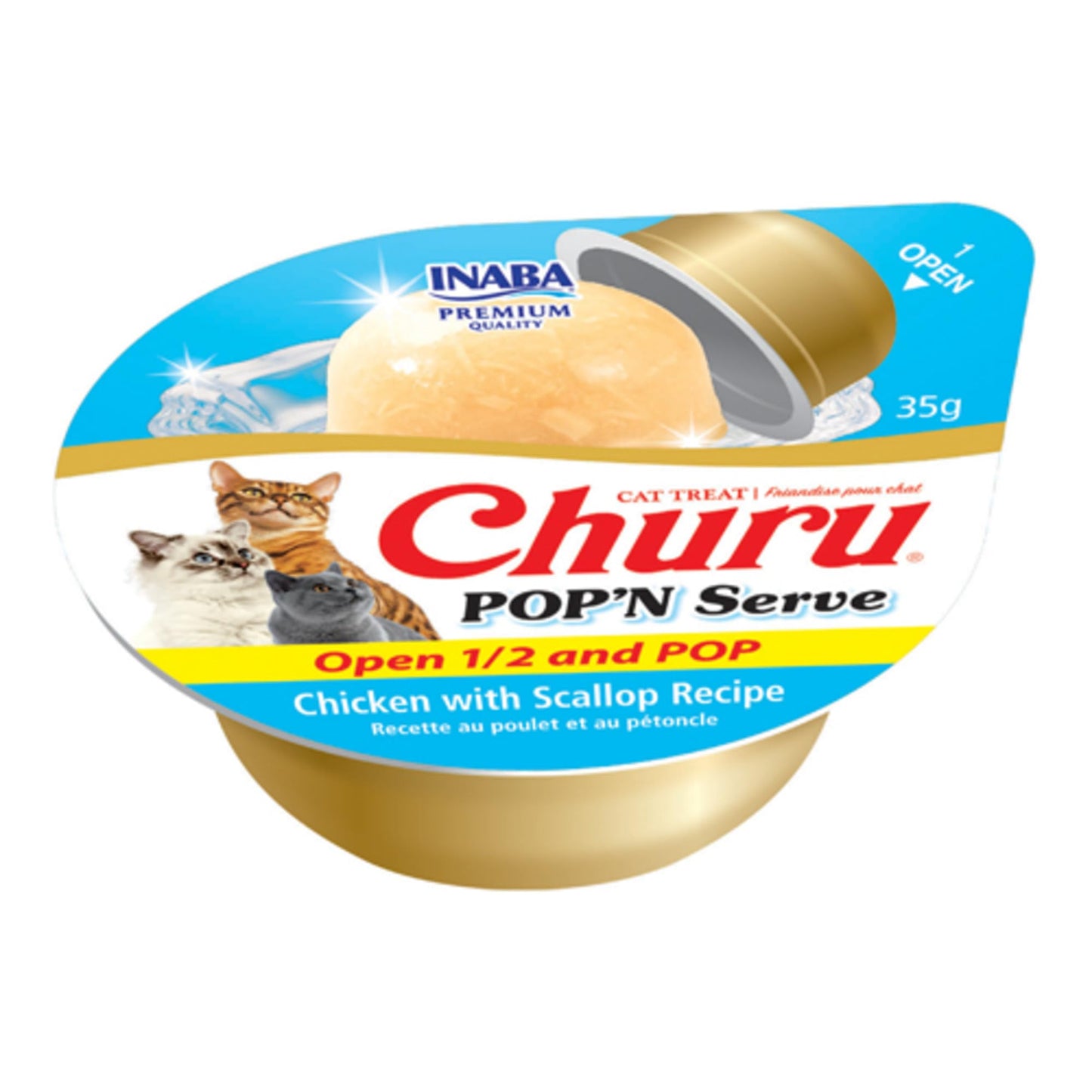 INABA Churu Pop'N Serve Jelly Cat Treat with Vitamin E & Taurine, 1.2 Ounce Cup, 8 Cups, Chicken with Scallop Recipe