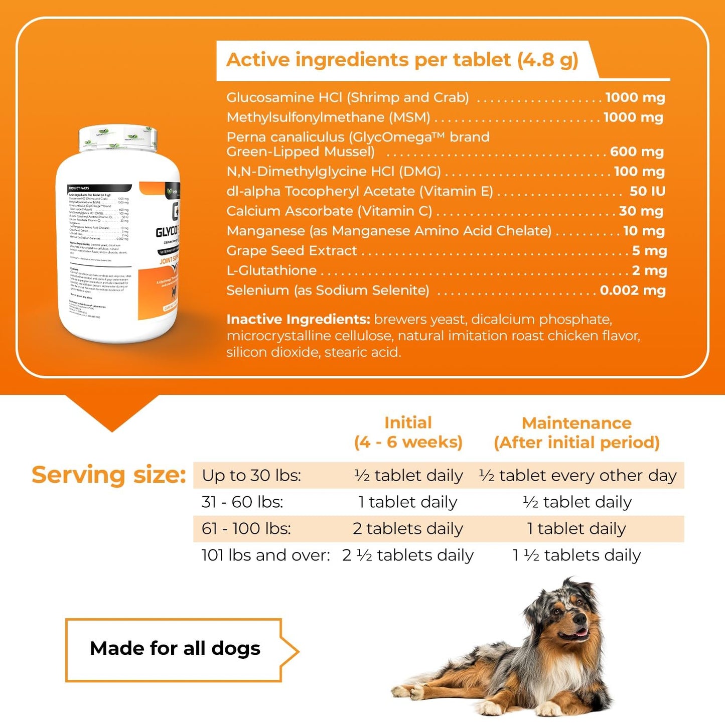 VetriScience Glycoflex 3 Clinically Proven Hip and Joint Supplement for Dogs - Maximum Strength Dog Supplement with Glucosamine, MSM, Green Lipped Mussel & DMG - 120 Chewable Tablets, Chicken Flavor