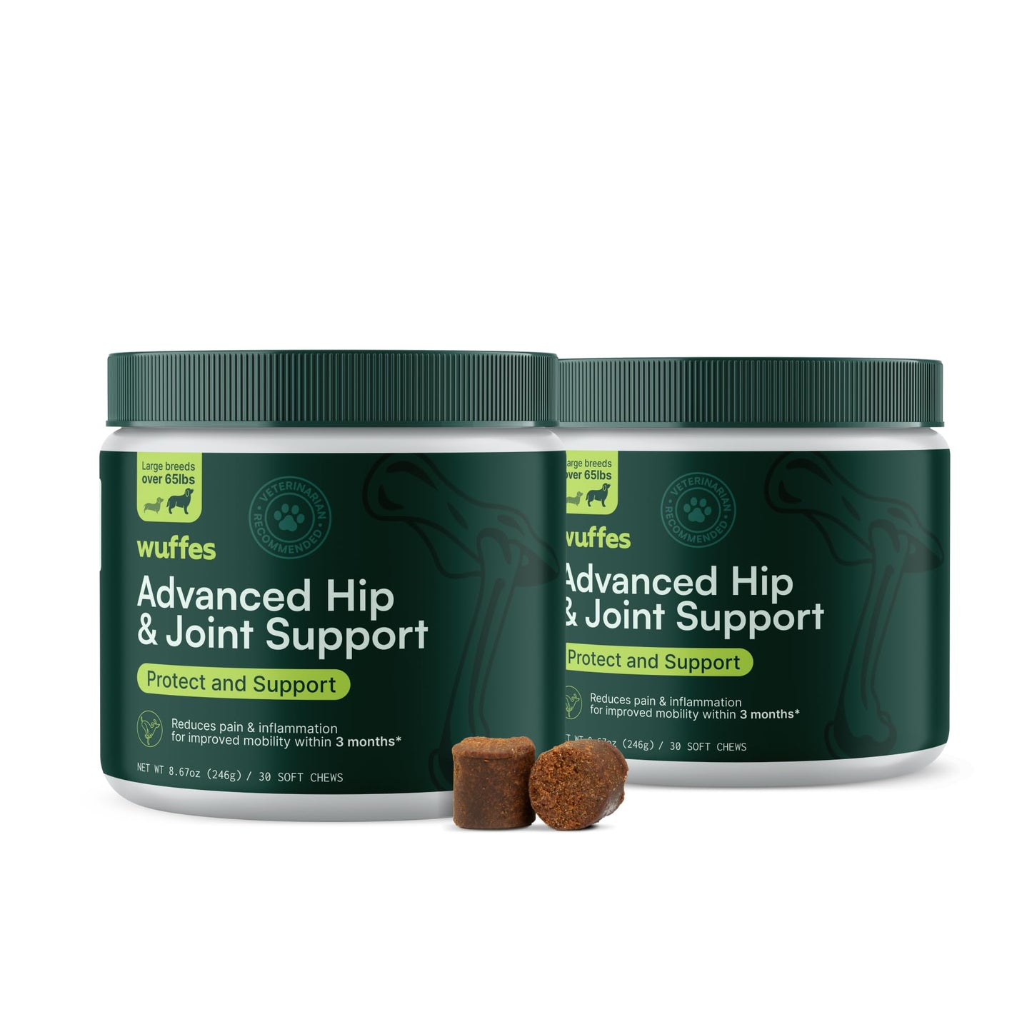 Wuffes Chewable Dog Hip & Joint Supplement - Glucosamine & Chondroitin Chews - Dog Joint Supplements & Vitamins - Extended Joint Care (Large Breed (Over 65 lbs), 60 Chews (Pack of 2))