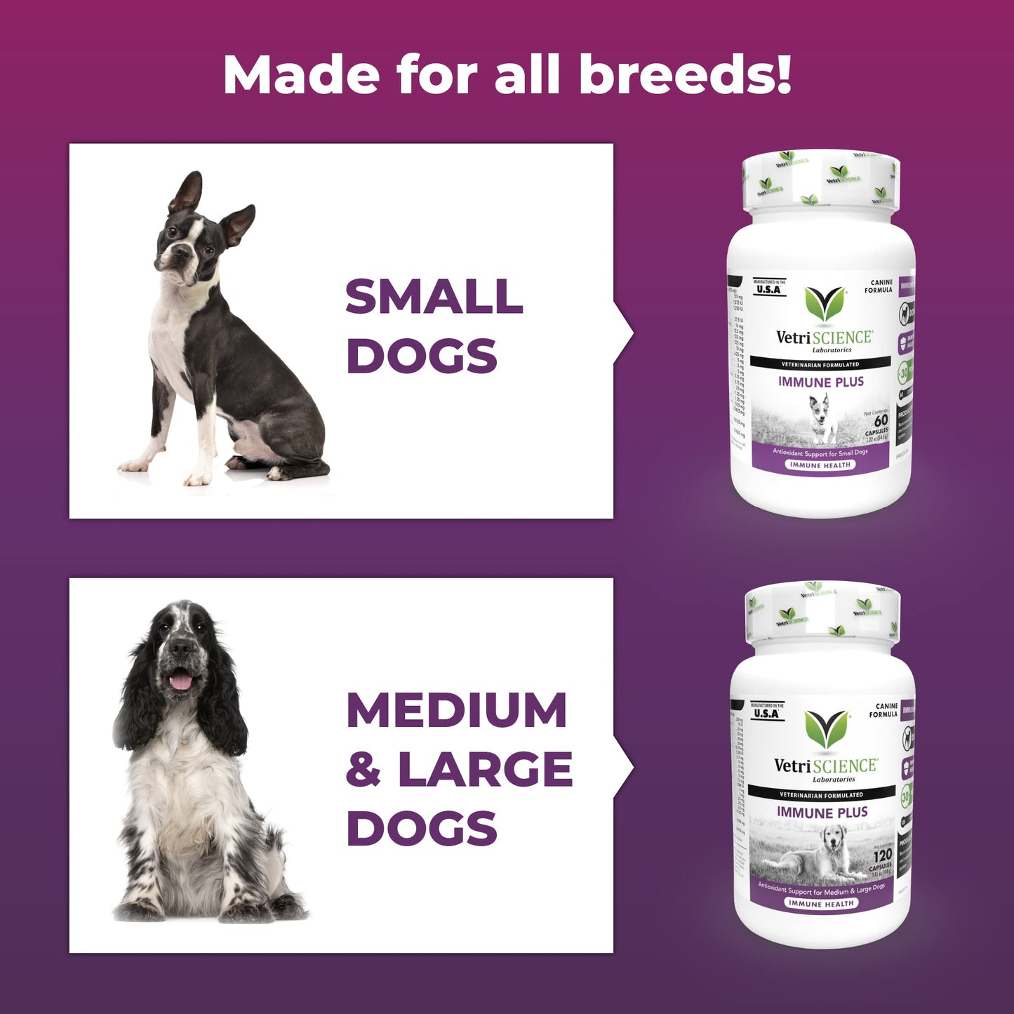 VetriScience Immunity Health Easy-Open Capsules, 22 Antioxidants for Cell Advance, Immune Plus Supplement for Small Breed Dogs, Immune and Allergy Support, 60 Count