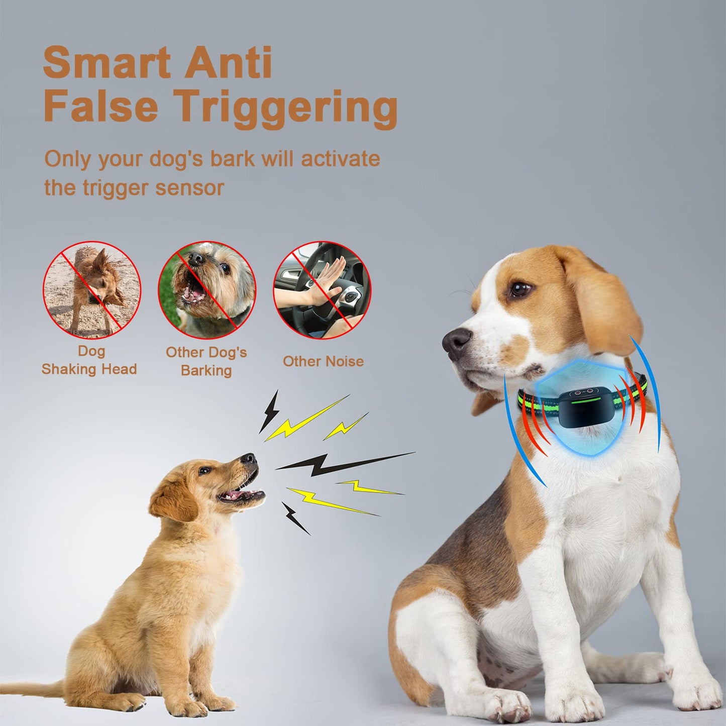 VIWIK Bark Collar for Large Medium Small Dogs, Rechargeable Smart Dog Bark Collar with Beep Vibration and Shock, Anti Barking Collar Dog Training with 4 Adjustable Sensitivity, Automatic Bark Collars