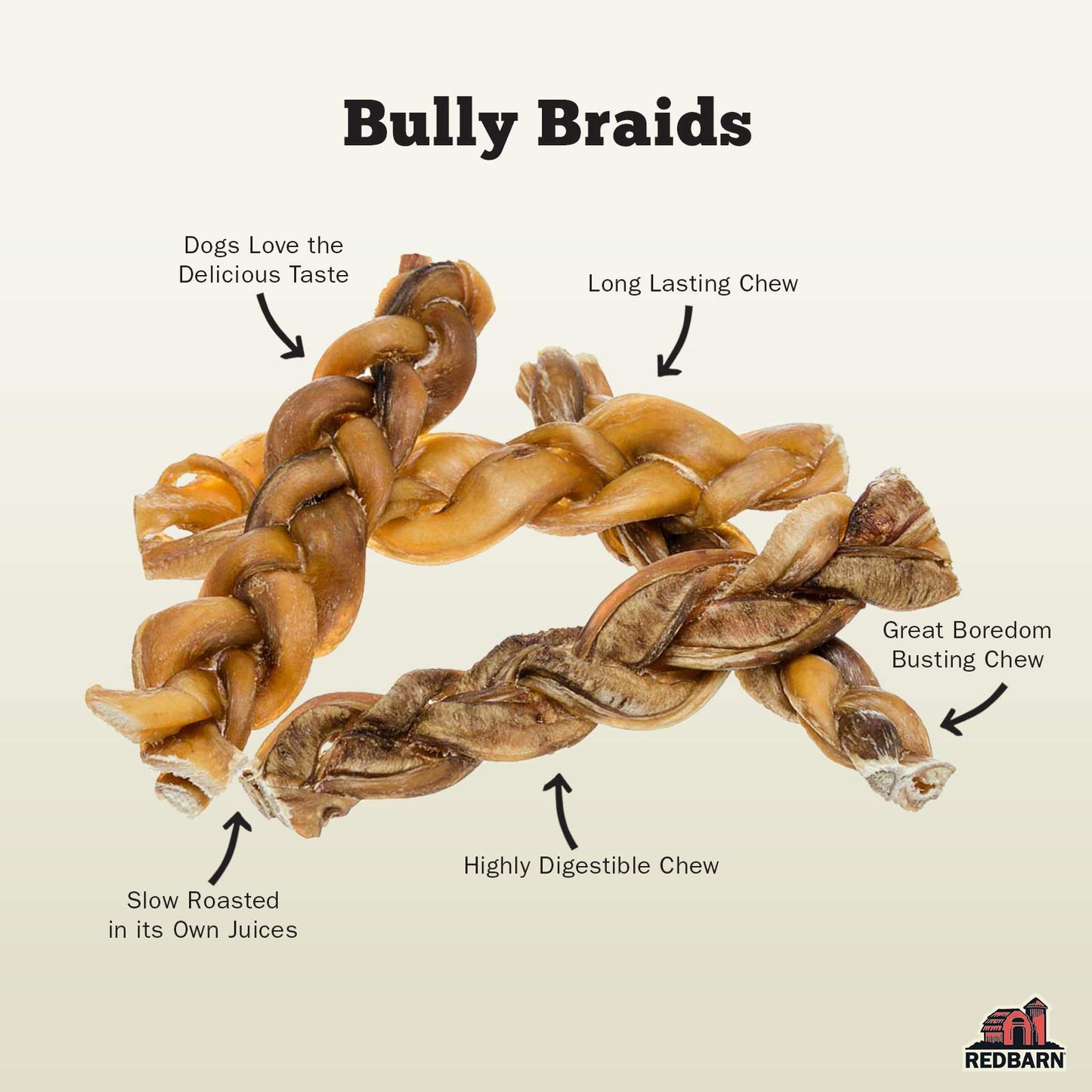 Redbarn Pet Products All-Natural 12" Braided Bully Sticks for Dogs - Premium Grain-Free & Rawhide-Free Single Ingredient Long Lasting Low Odor Dental Treat for Chewers - 2 Count