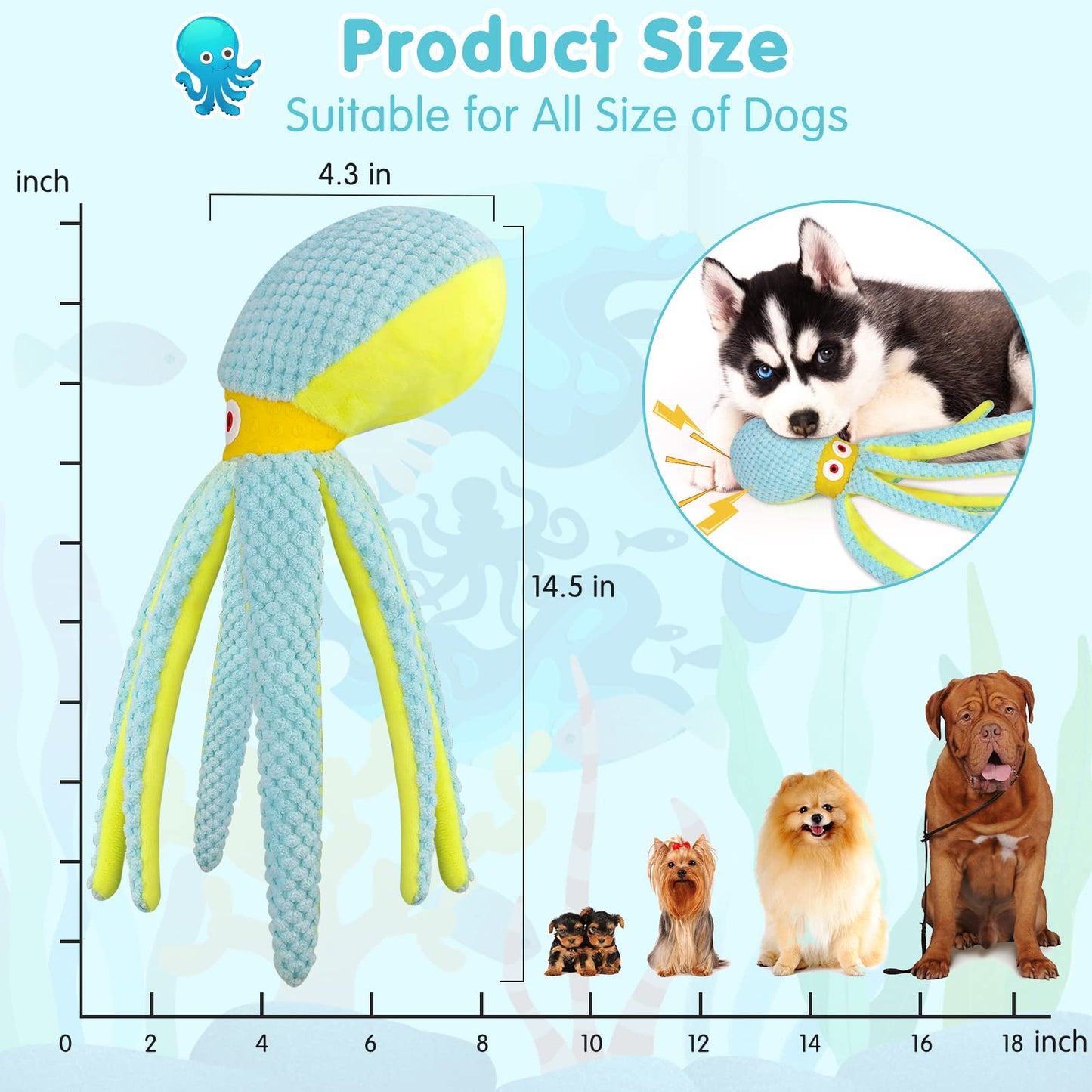 VIWIK Dog Toys for Chewers - Puppy Boredom and Stimulating Squeaky Octopus, Interactive for Smart Dogs, Soft Plush Chew