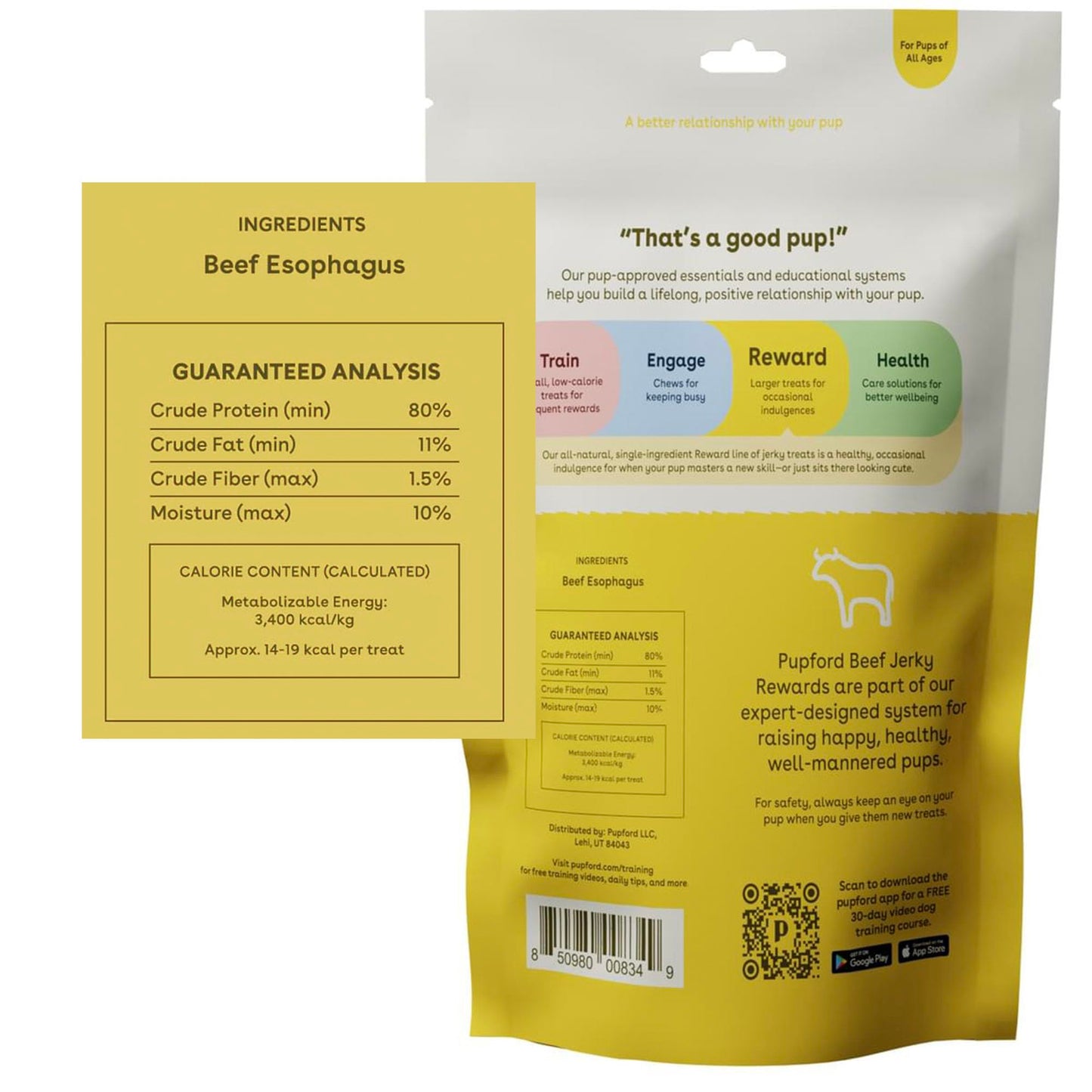Pupford Crunchy Jerky Treats for Dogs & Puppies, Made in USA, Single Ingredient, No Fillers (Beef, 4 oz)