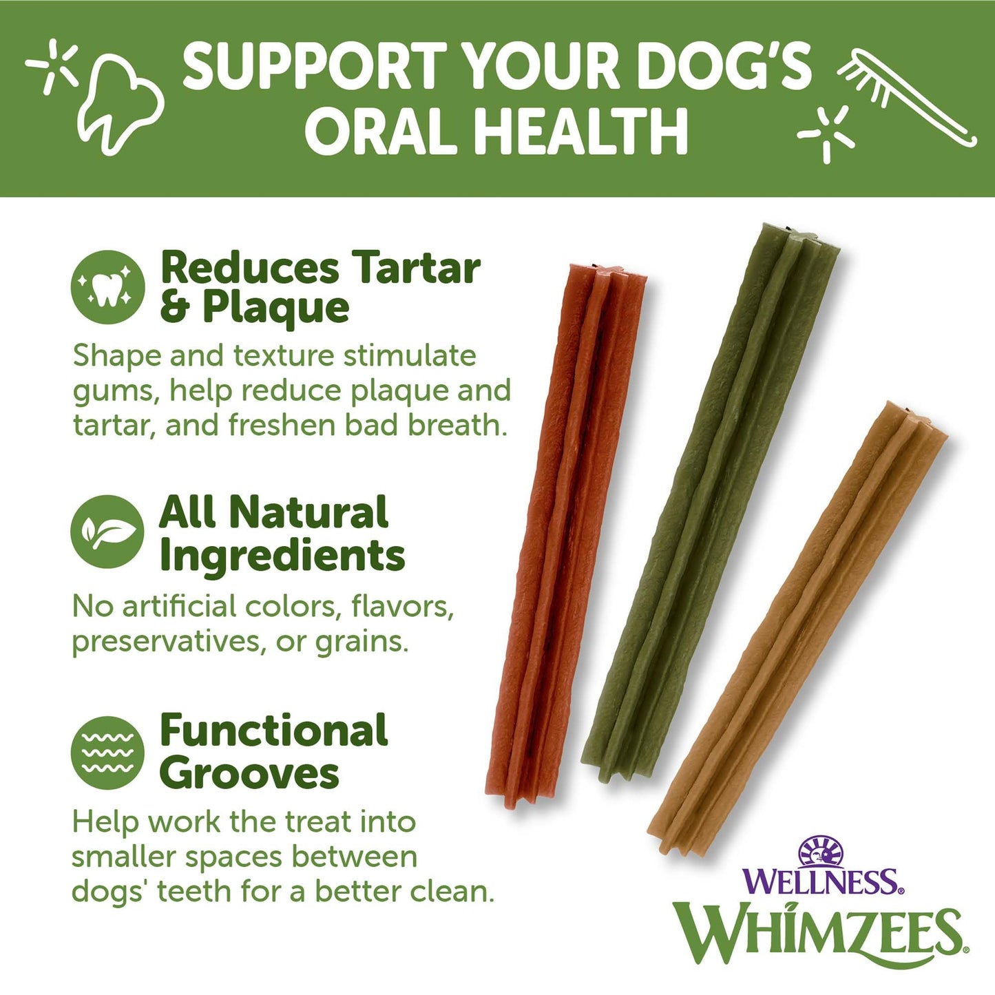 Whimzees Wellness Stix Dog Dental Treats, Natural Chews, Small Size Stick, (28 Count)