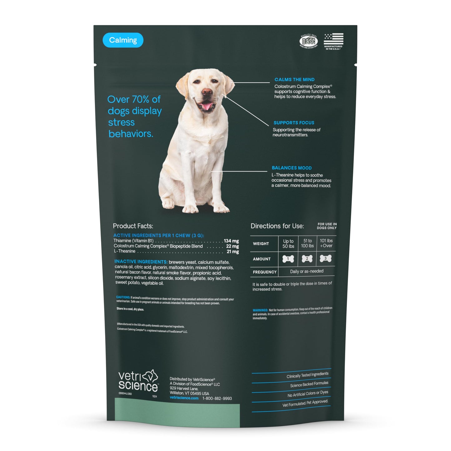 VetriScience Calm & Confident Chews, Composure Clinically Tested Calming and Anxiety Supplement for Dogs, Reduce Stress and Fear, Ideal for Thunderstorms, Fireworks and Travel, Bacon, 120 Count