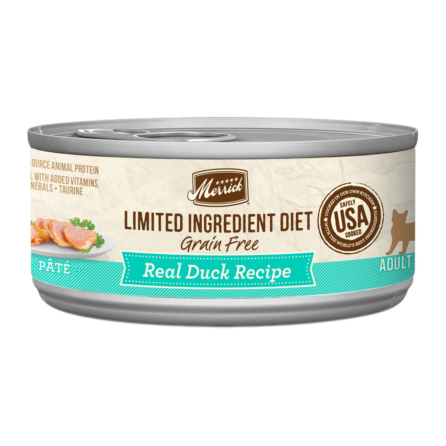 Merrick Limited Ingredient Diet Premium Grain Free And Natural Canned Pate Wet Cat Food, Duck Recipe - (Pack of 24) 5 oz. Cans