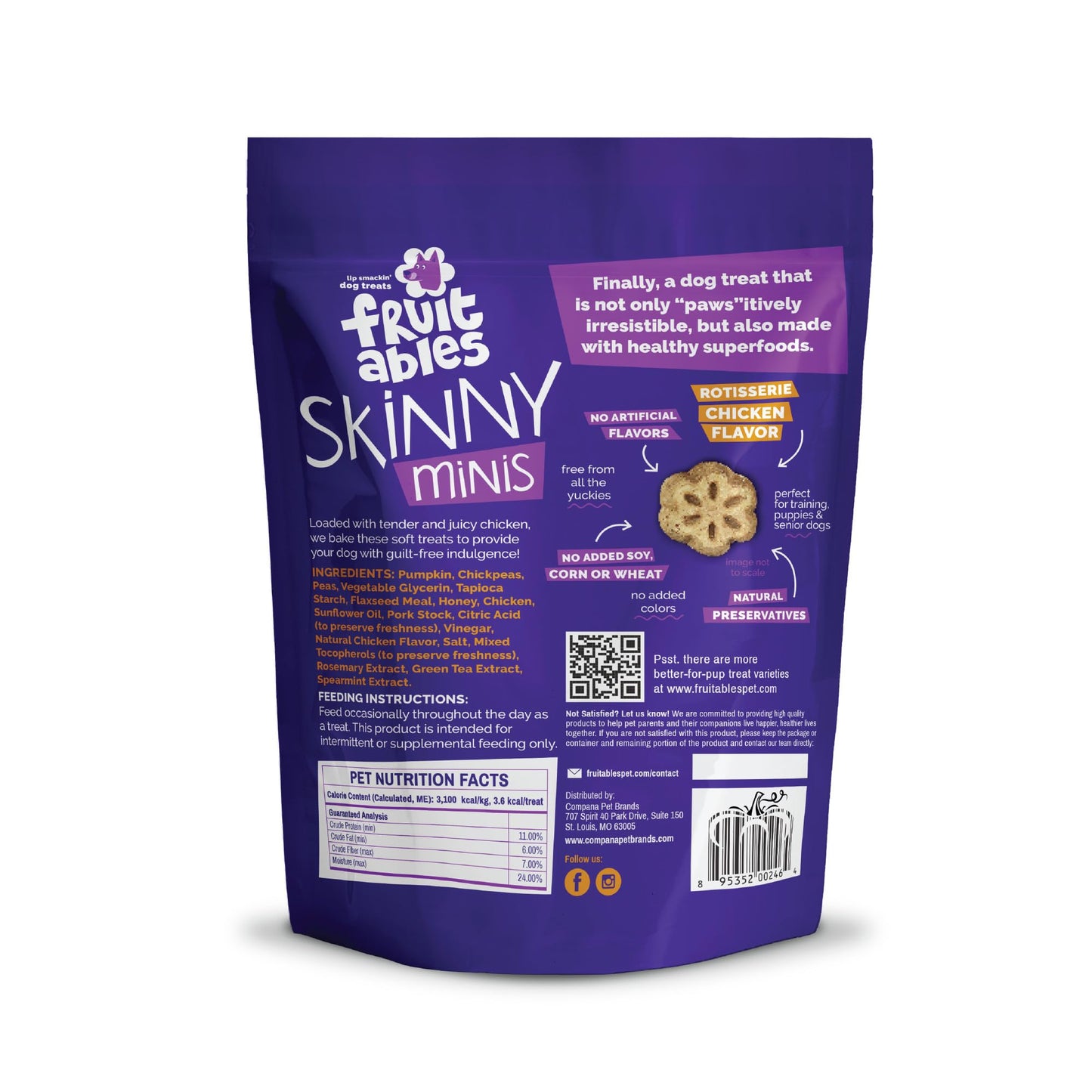 Fruitables Skinny Mini Dog Treats, Healthy Pumpkin Treat for Dogs, Low Calorie & Delicious, Puppy Training, Free of Wheat, Corn and Soy, Made in the USA, Rotisserie Chicken Flavor, 5oz