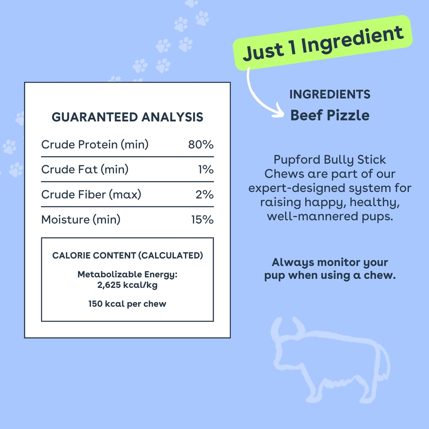 Pupford Thick Bully Sticks for Dogs & Puppies, Smoked for Improved Smell, Natural, Long-Lasting, Single Ingredient Chews for Medium & Large Breeds (12", 4 Count)