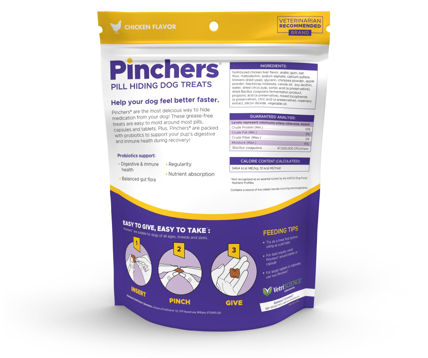 VETRISCIENCE Extra Large Pinchers Pill Hiders Chews, Non-Greasy Pill Wrap with Probiotics for Dogs, Disguise Pills, Capsules and Tablets, Soft and Chewy, Gut and Immune Health, Chicken, 2 Pack