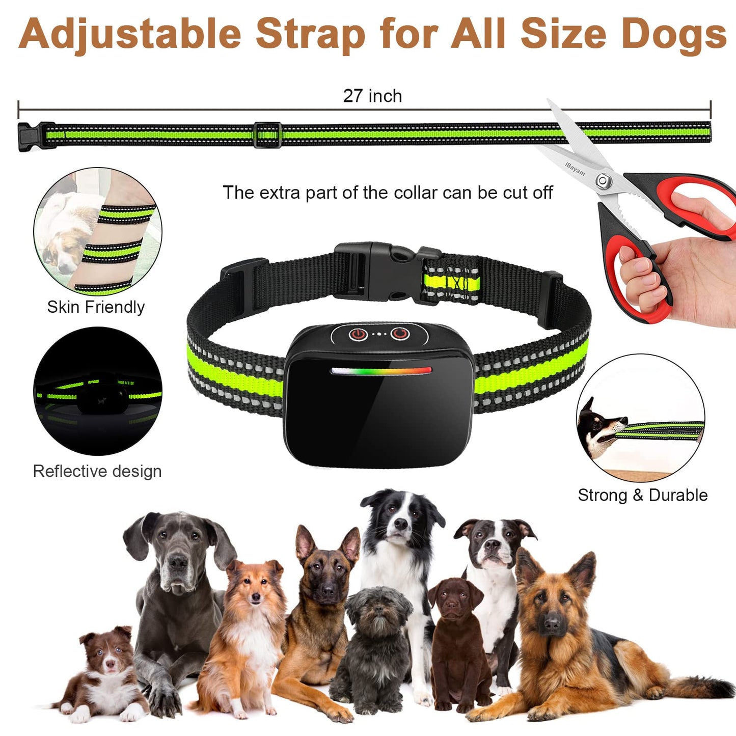 VIWIK Bark Collar for Large Medium Small Dogs, Rechargeable Smart Dog Bark Collar with Beep Vibration and Shock, Anti Barking Collar Dog Training with 4 Adjustable Sensitivity, Automatic Bark Collars