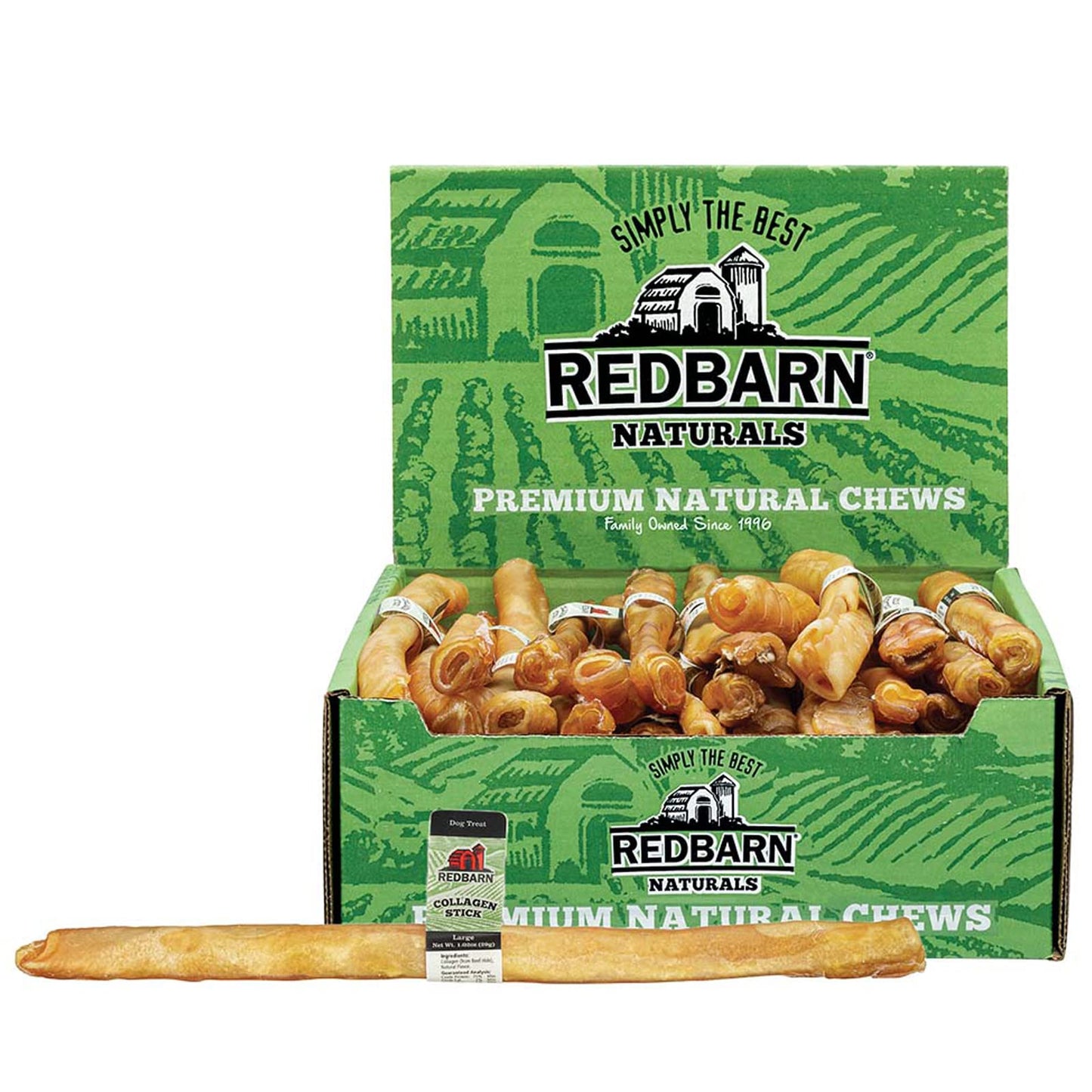 Redbarn Pet Products Natural Large Collagen Sticks for Dogs - Long Lasting Alternative to Traditional Rawhide & Bully - Supports Joint, Skin, & Coat Health - Case of 35