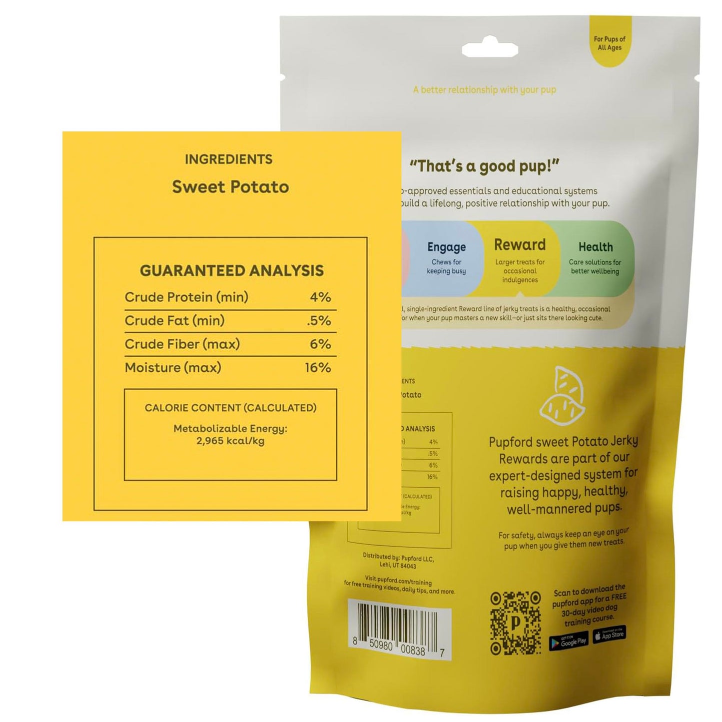 Pupford Crunchy Jerky Treats for Dogs & Puppies, Made in USA, Single Ingredient, No Fillers (Sweet Potato, 4 oz)
