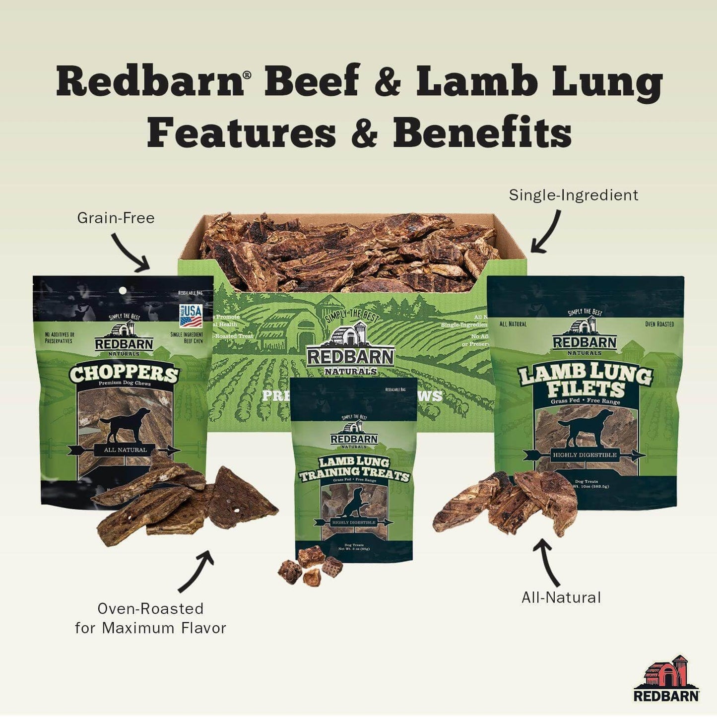 Redbarn Pet Products All-Natural Lamb Lung Filets for Dogs - Premium Grain-Free Single Ingredient Dental Treats - Made in USA with No Artificial Ingredients - 10 oz Bag