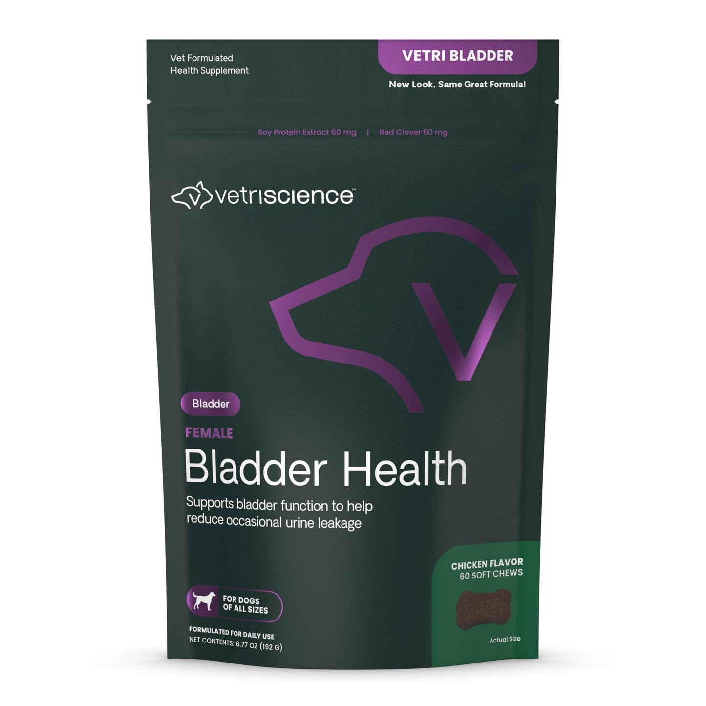 VETRISCIENCE Bladder Health Chews, Vetri Bladder Supplement for Dogs, Incontinence Support, Reduce Urine Leakage and Overactive Bladder, Soy Protein and Red Clover, Chicken, 60 Count