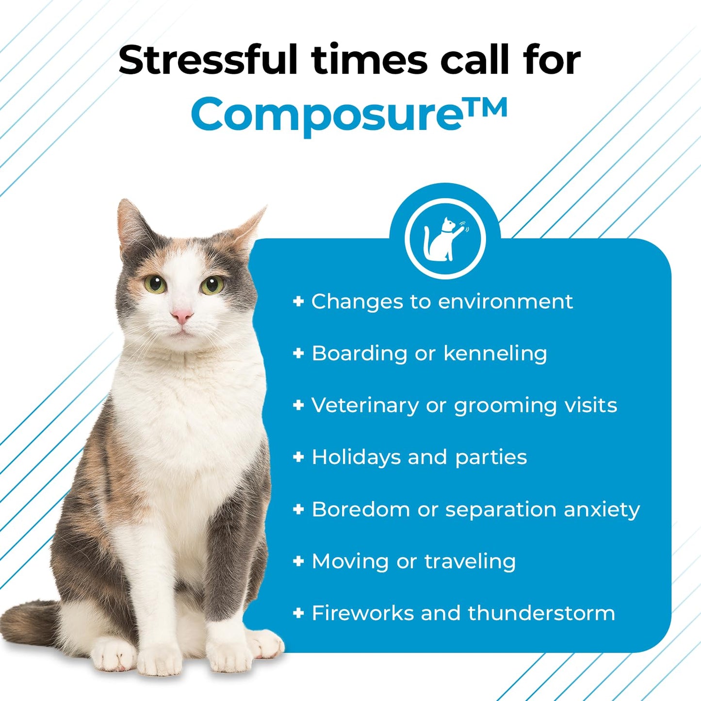 VetriScience Calm & Confident Chews, Composure Calming and Anxiety Supplement for Cats, Reduce Stress and Fear, Ideal for Travel, Vet, Grooming and Routine Changes, Trout, 30 Count