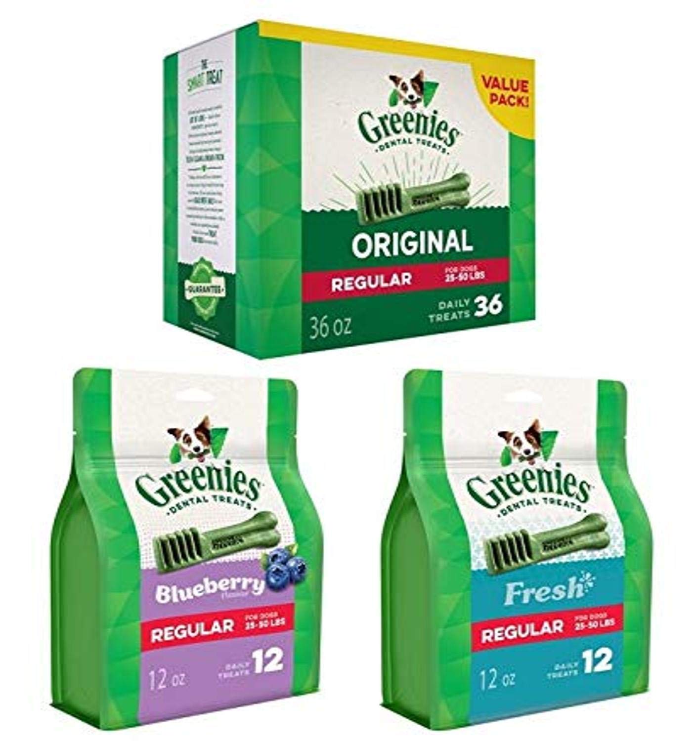 Greenies Regular Dental Dog Treats, Flavor Variety Pack (60 Treats)