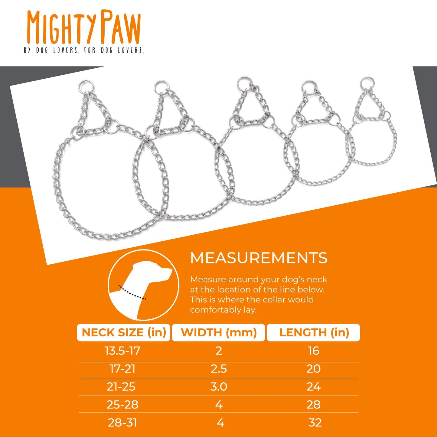 Mighty Paw Martingale Training Dog Collar - Modified Slip Chain - Trainer Approved - No More Pulling - for All Breed Sizes - No Pulling Dog Collar - Stainless Chain - Martingale - (20")