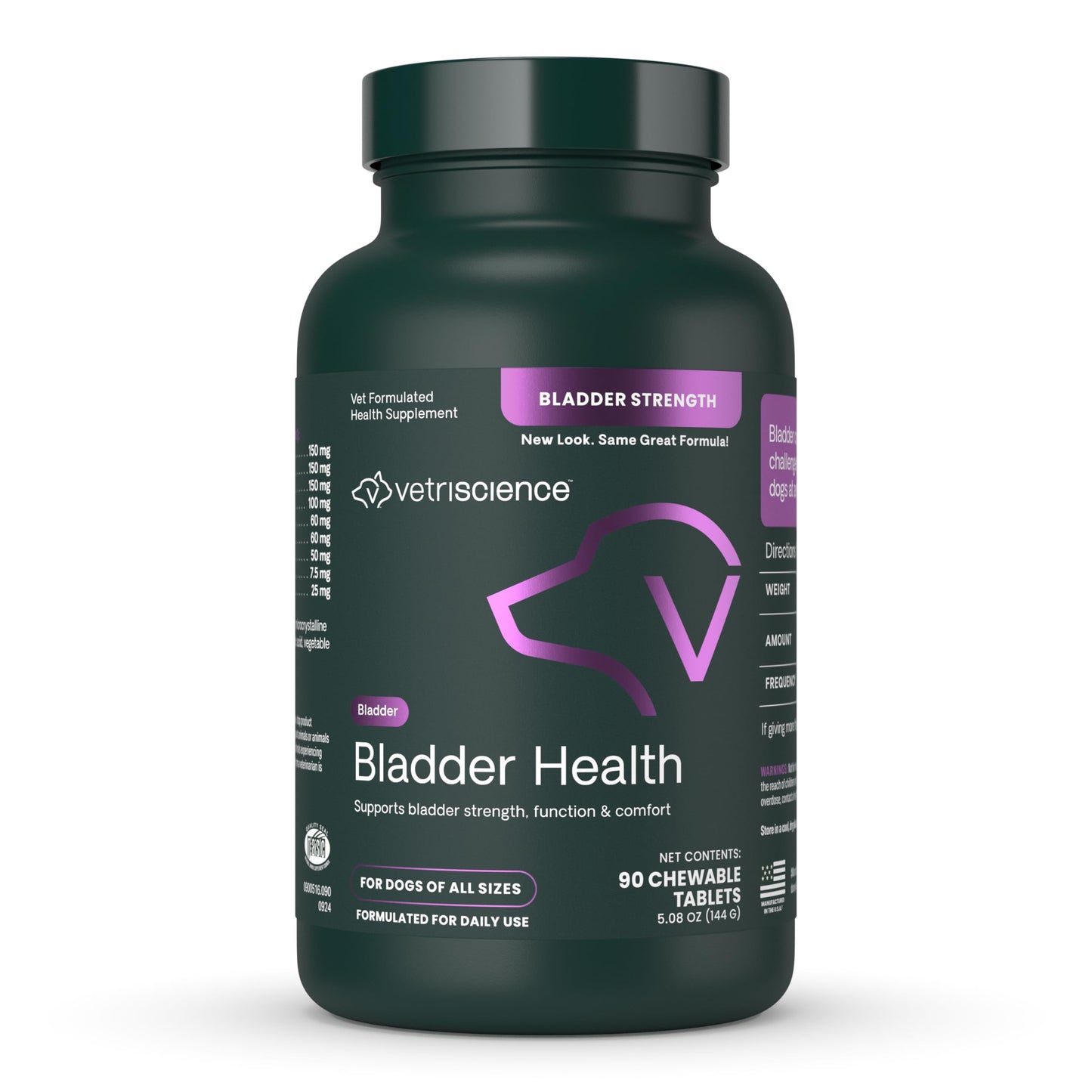 VetriScience Bladder Health Smoke Flavored Chewable Tablets, Bladder Strength & Urinary Tract Supplement for Dogs, for Leakage and Overactive Bladders, 90 Count