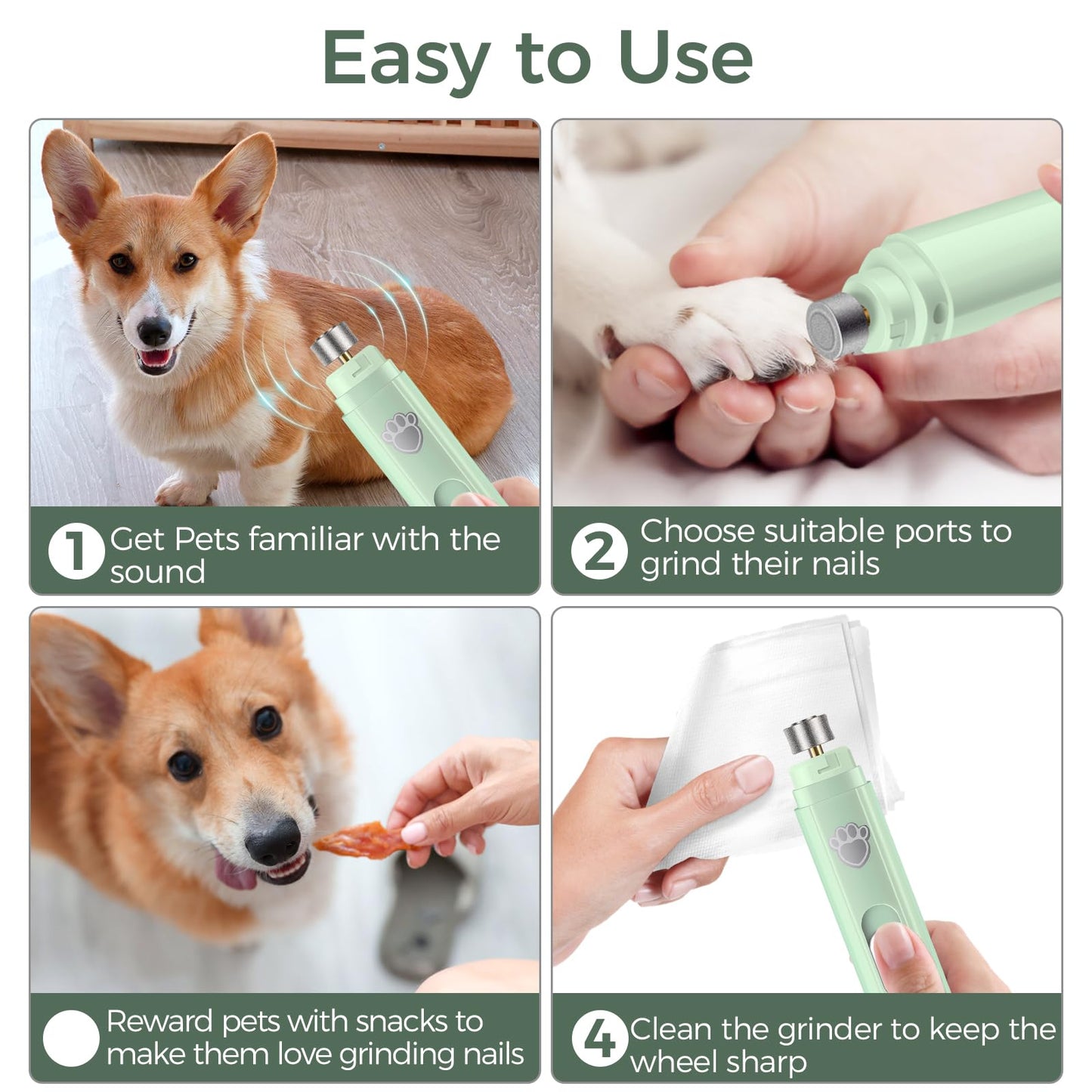 VIWIK Dog Nail Grinder, 2-Speed Rechargeable Dog Nail Trimmers for Large Medium & Small Dogs, Upgrade Professional Electric Pet Paws Grooming, Quiet Puppy Grooming Tool, for Dogs Cats