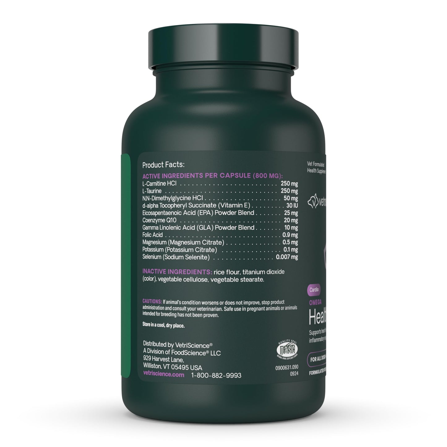 VetriScience Omega Healthy Heart Easy-Open Capsules, Cardio Strength Taurine and Omega-3 Supplement for Dogs & Cats, Heart Support Supplement, 90 Count