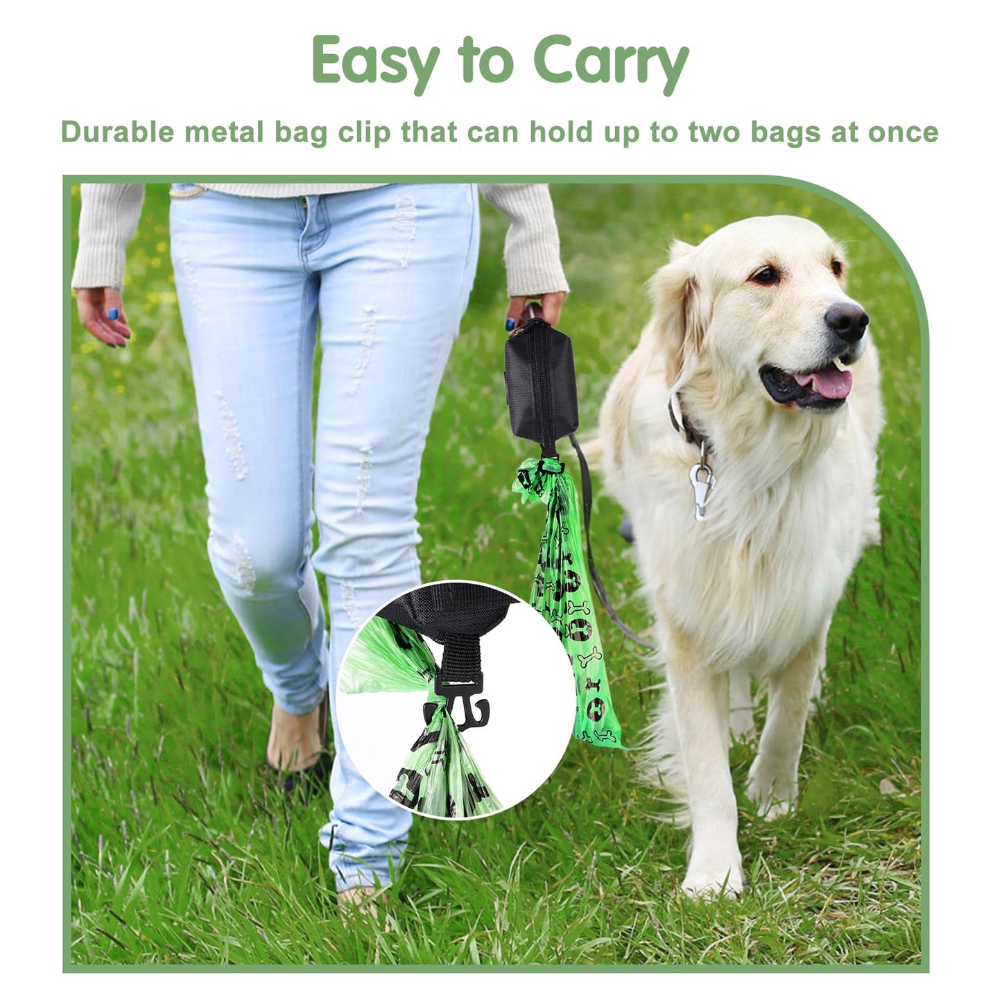 VIWIK Dog Poop Bag Holder for Leash, Waste Bag Dispenser with Pet Trash Bags and Carabiner Clip, Soft Portable Doggie Poop Bag Dispenser with Hand Free Holder Carrier, Gifts for Dog Lovers Black