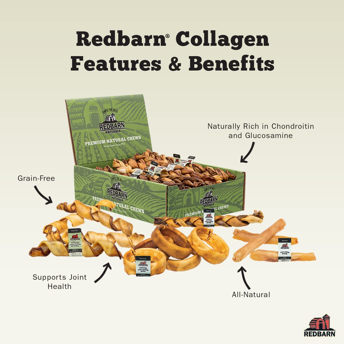 Redbarn Pet Products Natural Large Collagen Sticks for Dogs - Long Lasting Alternative to Traditional Rawhide & Bully - Supports Joint, Skin, & Coat Health - Case of 35