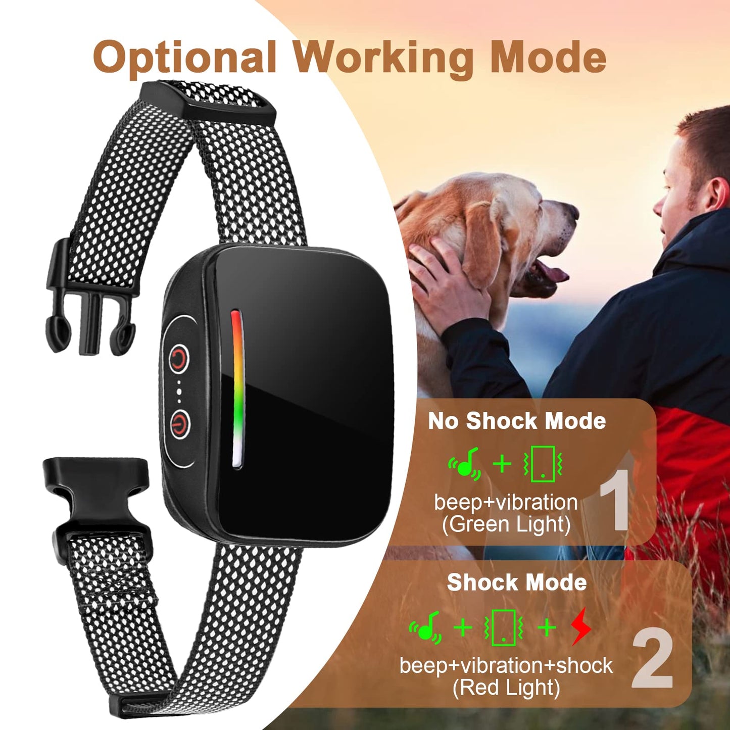 VIWIK Dog Bark Collar for Large Medium Small Dogs, Smart Bark Collar, Rechargeable Anti Barking Collar Dog Training with 4 Adjustable Sensitivity, Beep, Vibration and Shock Automatic Bark Collars