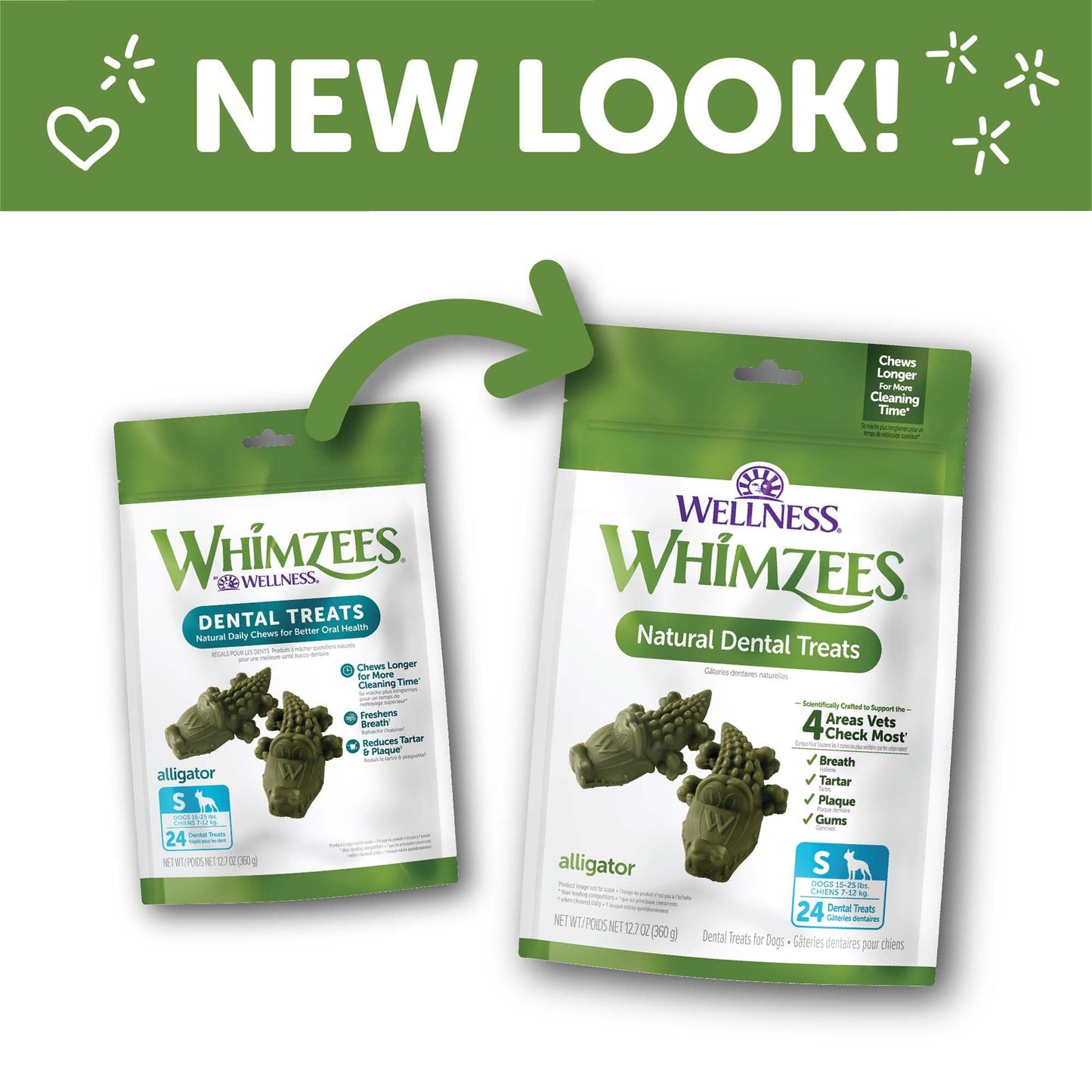 Wellness WHIMZEES Alligator Dog Dental Treats, Natural Chews, Small Size, (24 Count)