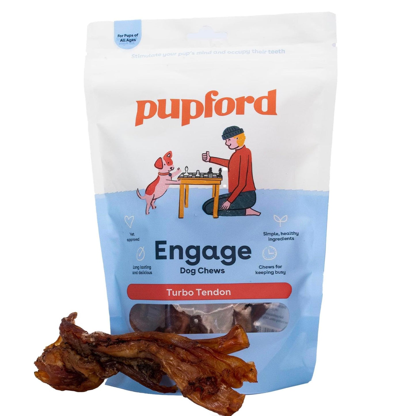 Pupford Turbo Beef Tendon Chews for Dogs & Puppies, All-Natural Dog Chew with Glucosamine for Joint Health, Long-Lasting Toy, Great for Teething (5 Count)