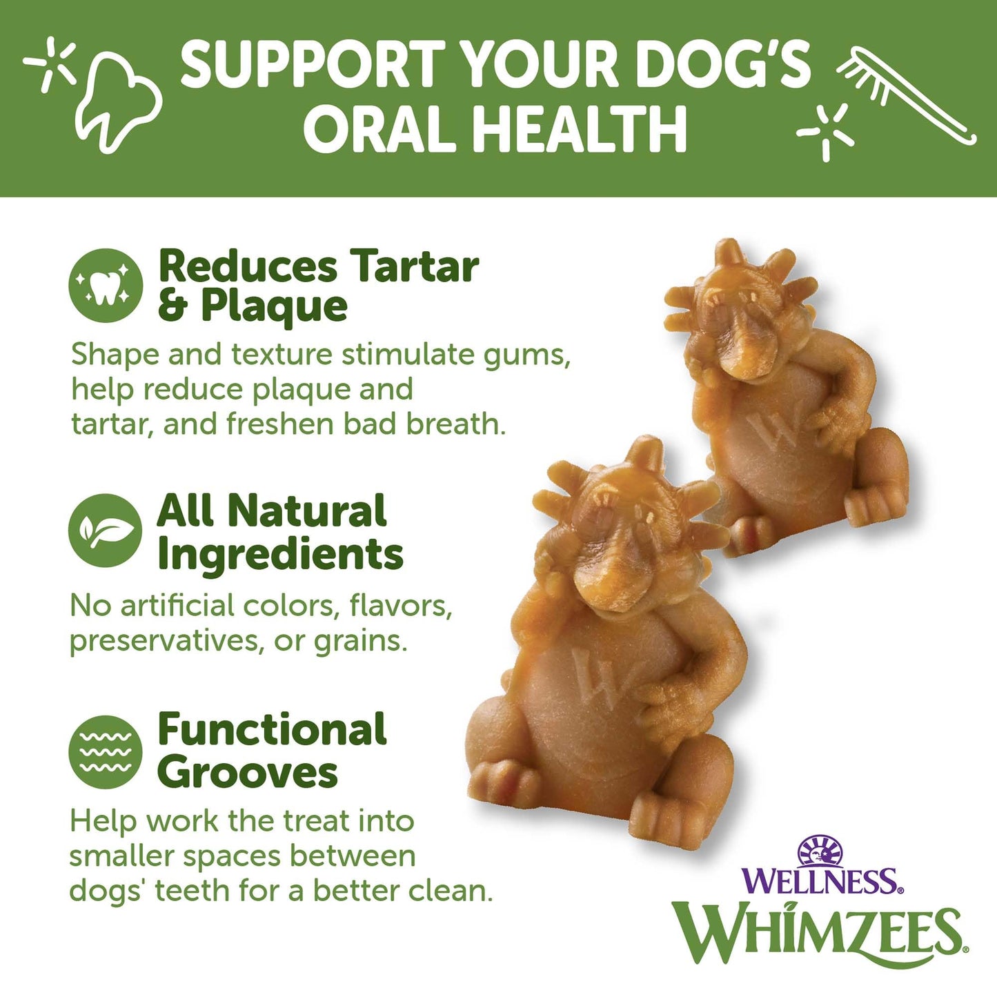 Wellness WHIMZEES Hedgehog Dog Dental Treats, Natural Chews, Large Size, (6 Count)