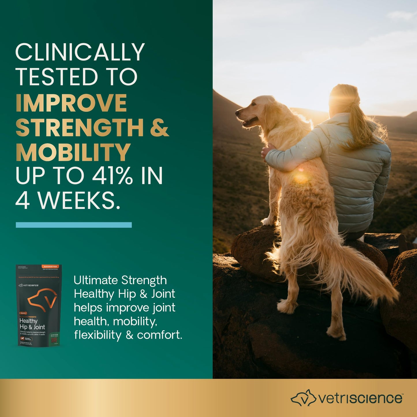 VetriScience GlycoFlex Ultimate Strength Healthy Hip & Joint Glucosamine Supplements for Dogs, with MSM, Chondroitin & Green-Lipped Mussel, Soft Chews, Bacon, 120 Count - New Look