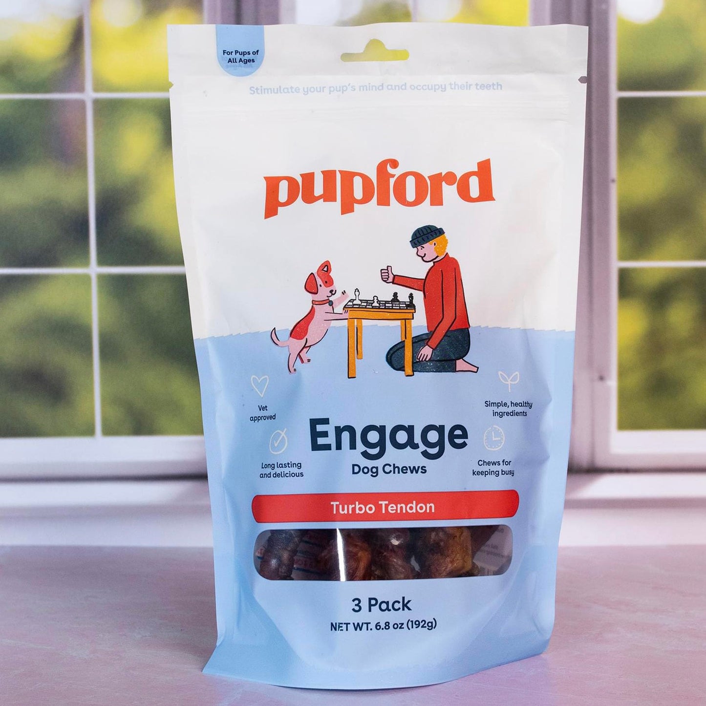 Pupford Turbo Beef Tendon Chews for Dogs & Puppies, All-Natural Dog Chew with Glucosamine for Joint Health, Long-Lasting Toy, Great for Teething (5 Count)