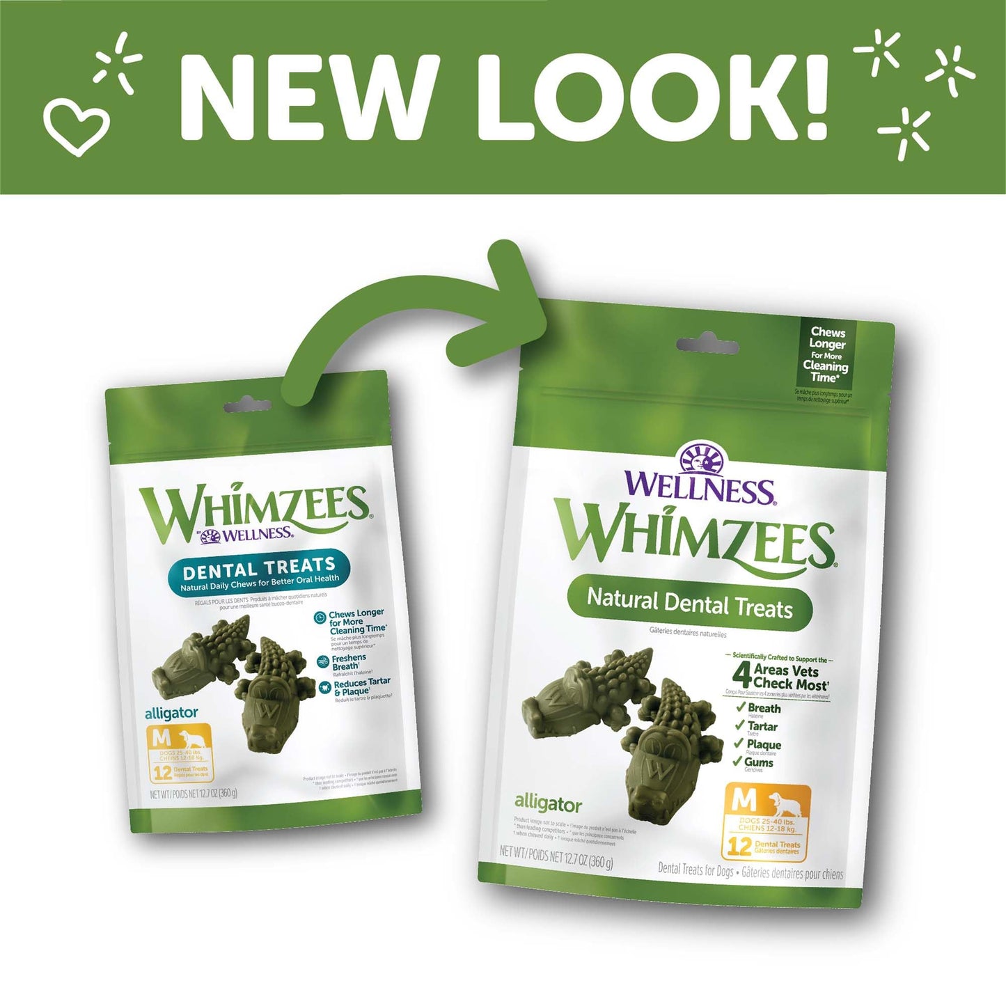 Whimzees Wellness Alligator Dog Dental Treats, Natural Chews, Medium Size, (12 Count)