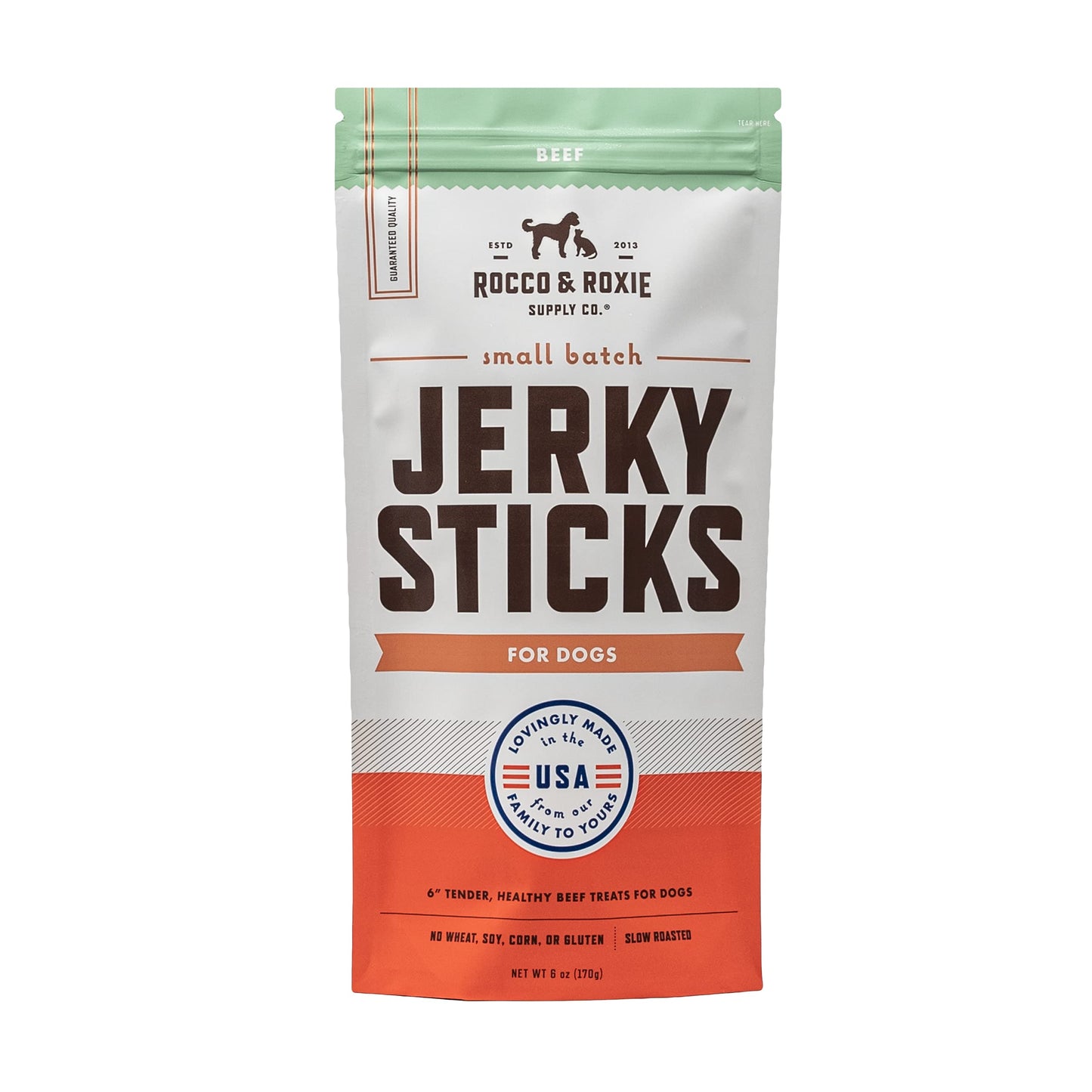 Rocco & Roxie Jerky Dog Treats - Slow Roasted Beef Sticks for All Breed Sizes - 170g Bag