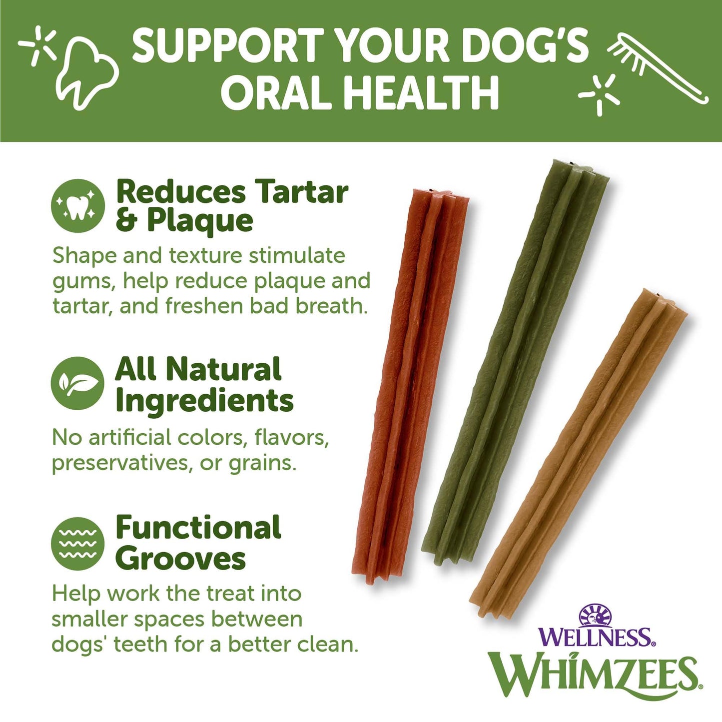 Whimzees Wellness Stix Dog Dental Treats, Natural Chews, Medium Size Stick, (14 Count)