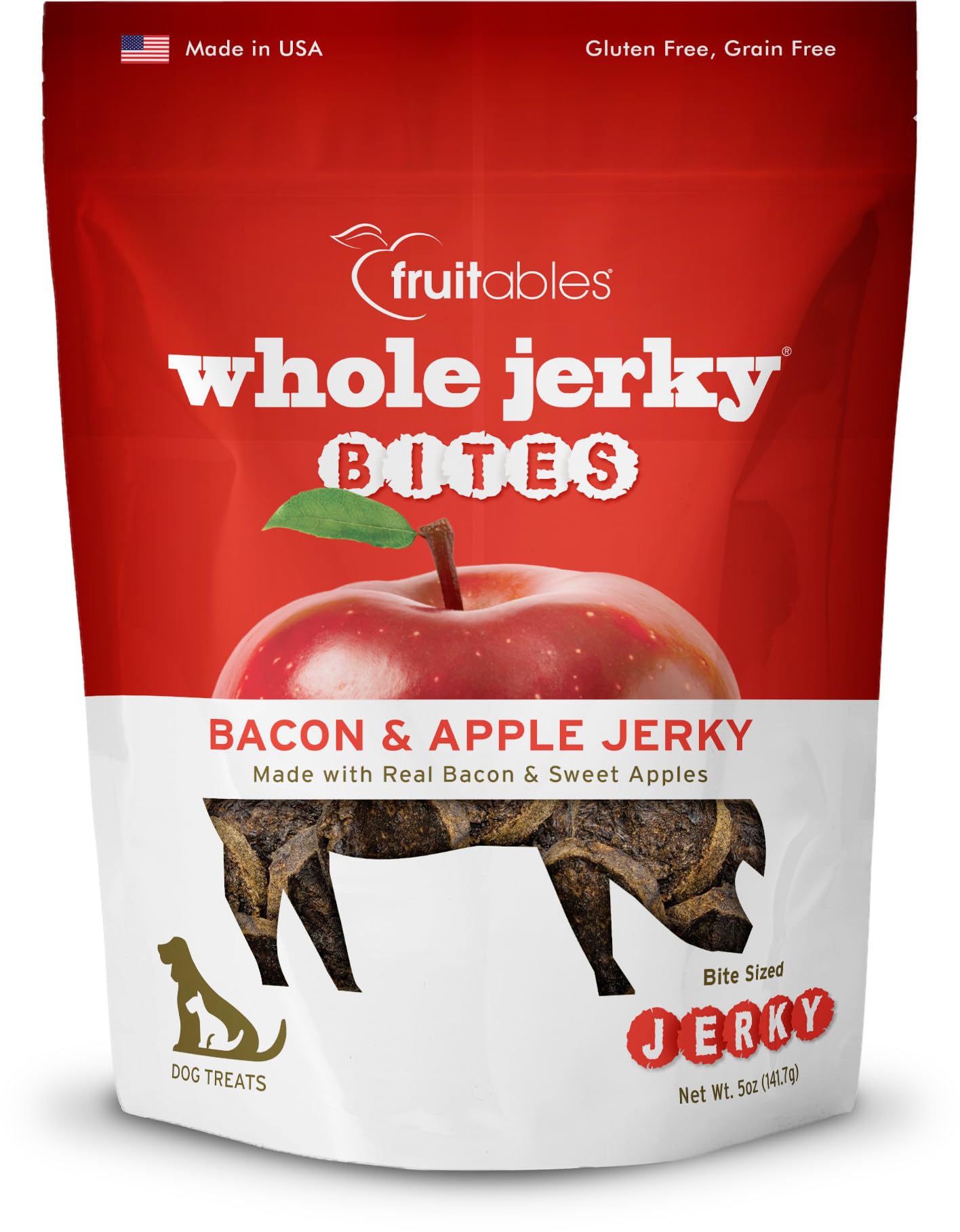 Fruitables Small Dog Treats – Whole Jerky Bites – Healthy Treats – Bacon & Apple Flavor – 5 Ounces