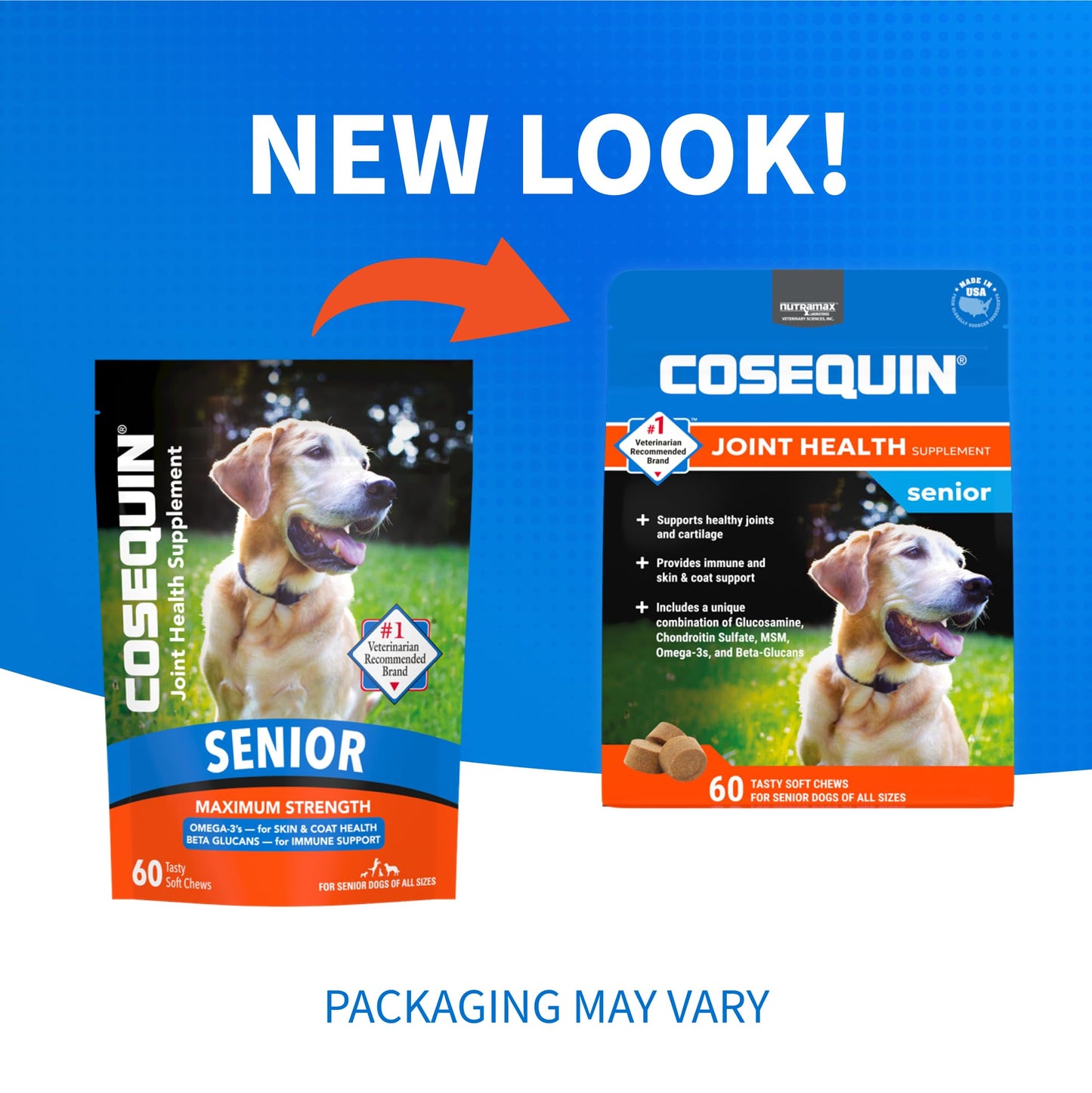 Nutramax Cosequin for Senior Dogs Joint Health Supplement, Contains Glucosamine for Dogs, Chondroitin, MSM, Omega-3s and Beta-Glucan, Supports Joint, Skin and Coat, Immune Health, Soft Chews, 60 Count