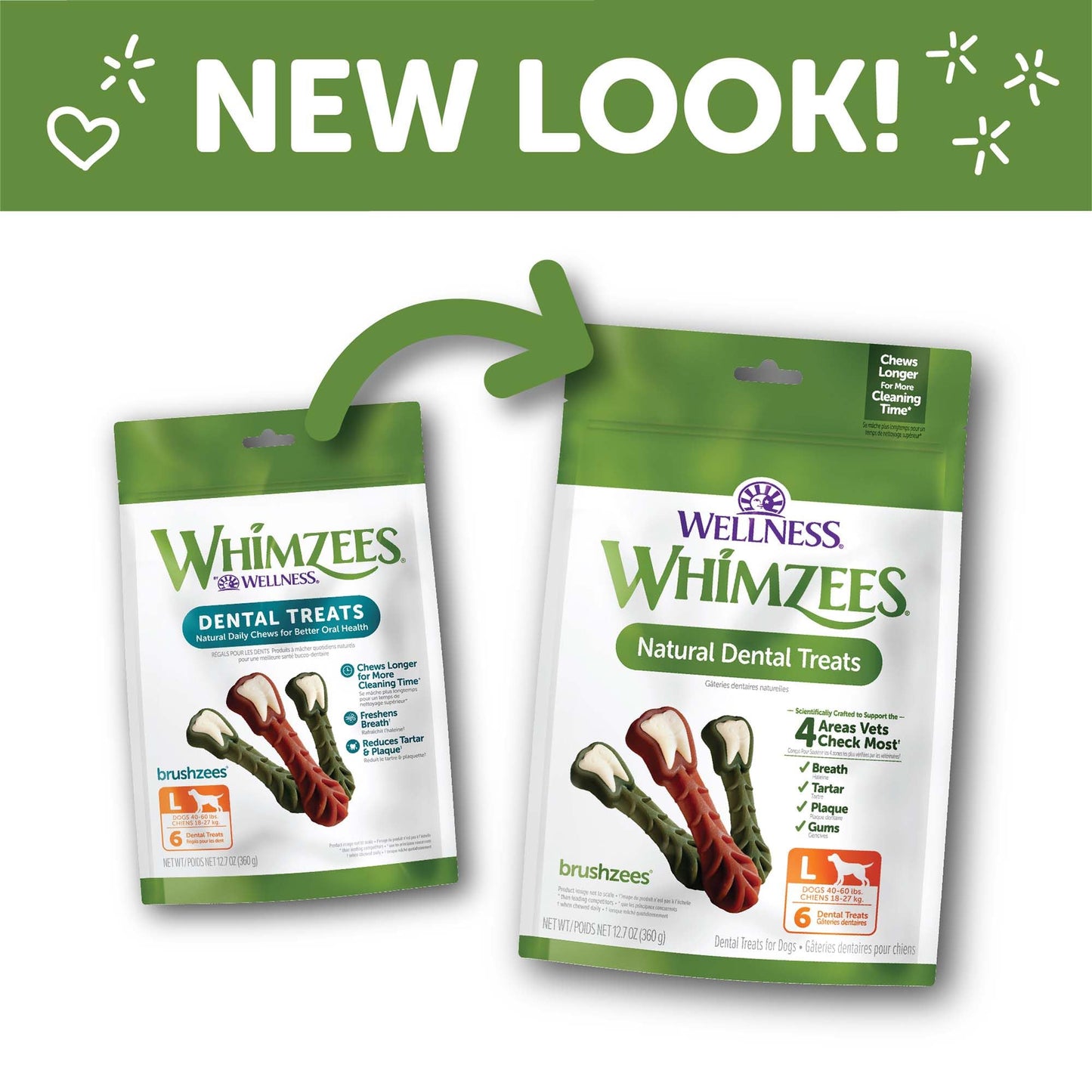 Wellness WHIMZEES Brushzees Dog Dental Treats, Natural Chews, Large Size Stick, (6 Count)