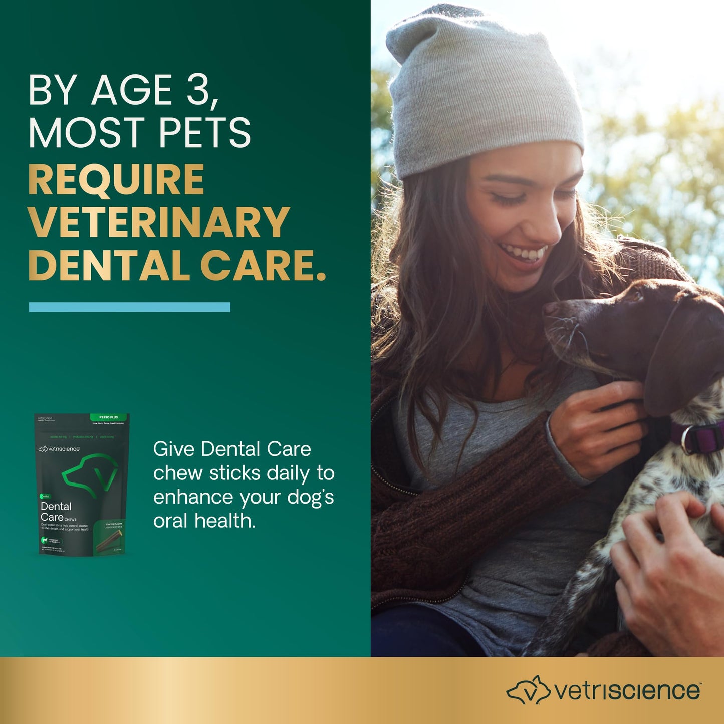 VetriScience Healthy Mouth Dental Chews, Perio Plus Sticks for Dogs, with Probiotics, Spirulina & Zeolites, Breath Freshening, Plaque & Tartar Control, Chicken, 30 Count