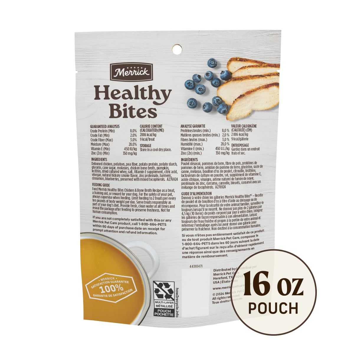 Healthy Bites Grain Free Dog Treats, Soft Treats With Bone Broth for Dogs, Chicken And Bone Broth Recipe - 16 oz. Pouch
