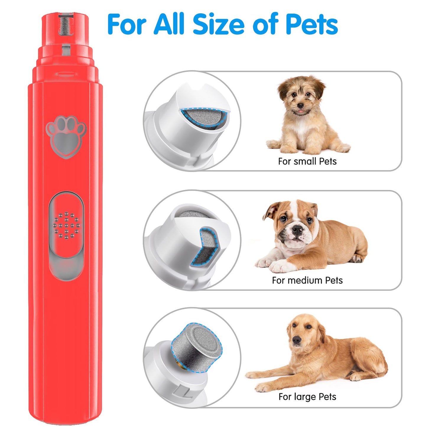 VIWIK Dog Nail Grinder, 2-Speed Rechargeable Dog Nail Trimmers for Large Medium & Small Dogs, Upgrade Professional Electric Pet Paws Nail Grinder, Quiet Grooming Tool Cat Dog Nail Dremel Red